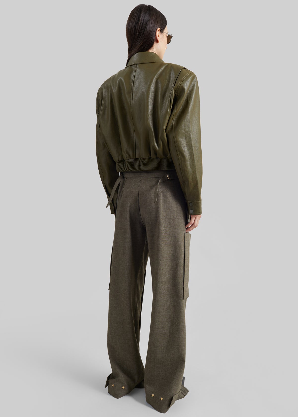 Val Faux Leather Padded Jacket - Army Green