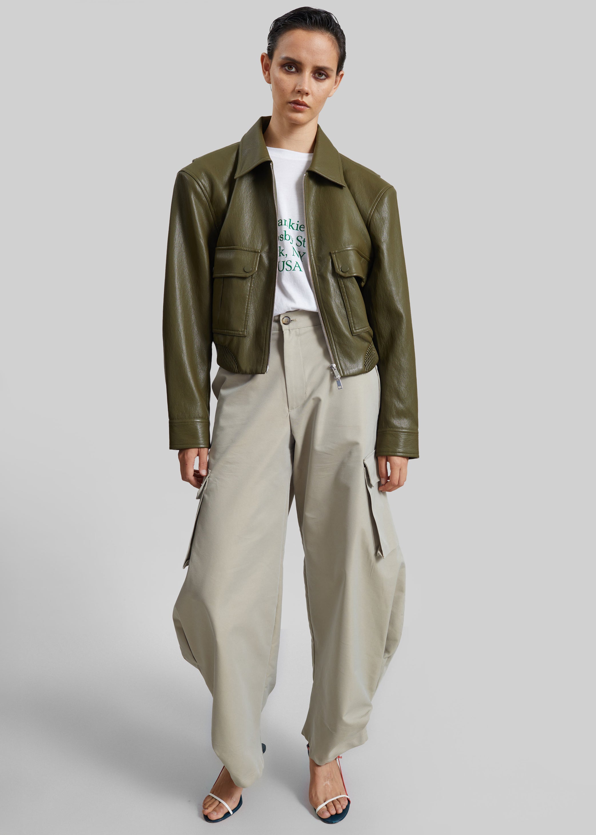 Shop the look image for Val Faux Leather Padded Jacket - Army Green