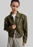 Val Faux Leather Padded Jacket - Army Green