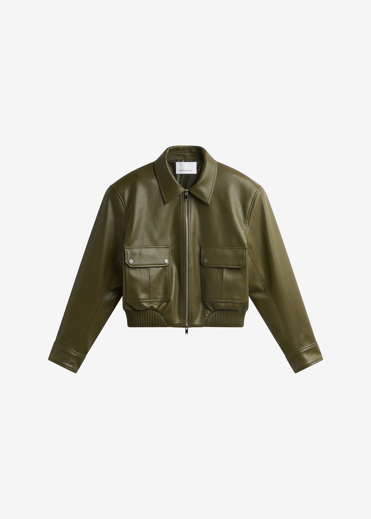 Val Faux Leather Padded Jacket - Army Green