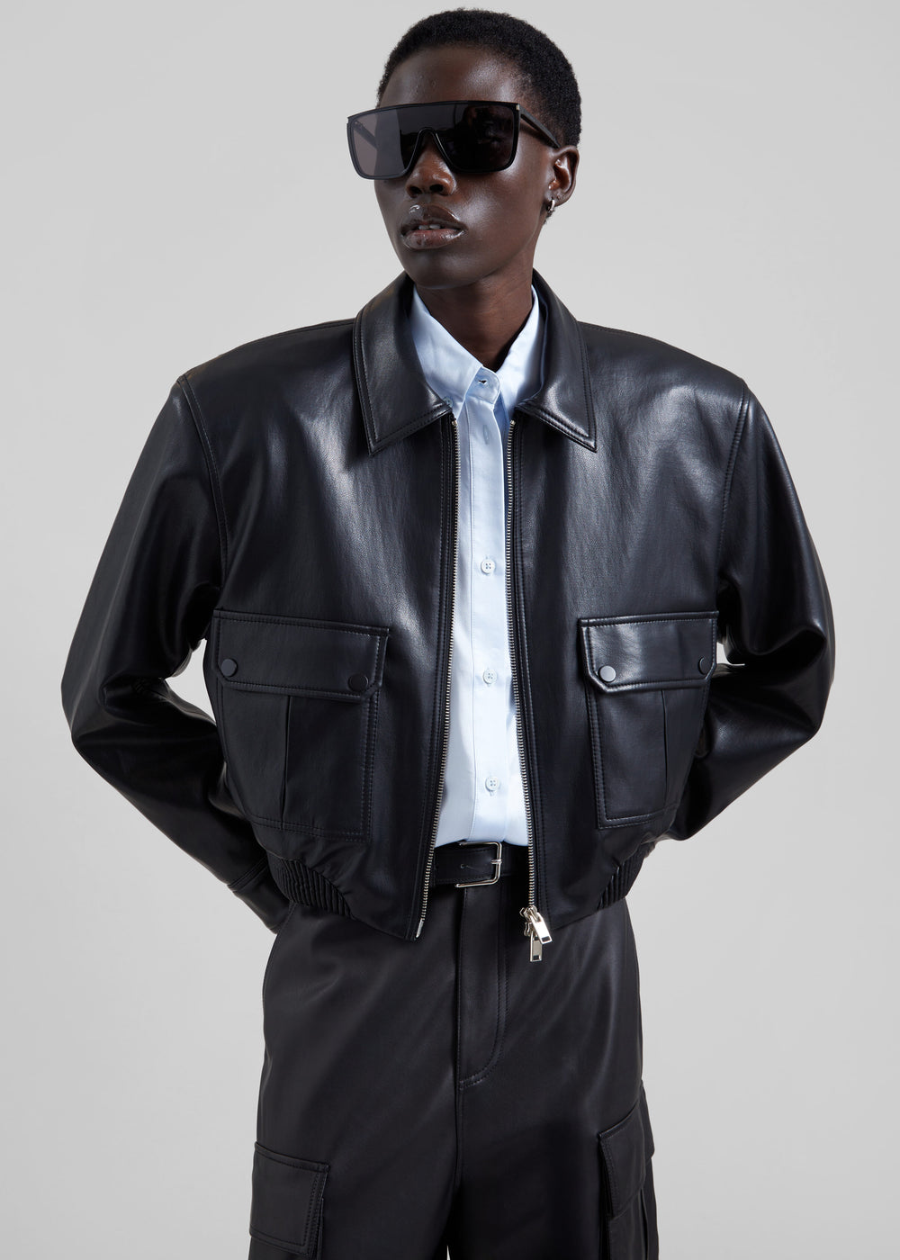Val Faux Leather Padded Jacket - Black