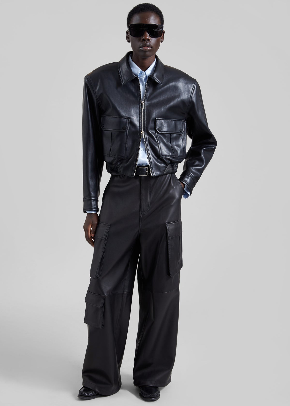 Val Faux Leather Padded Jacket - Black - 1