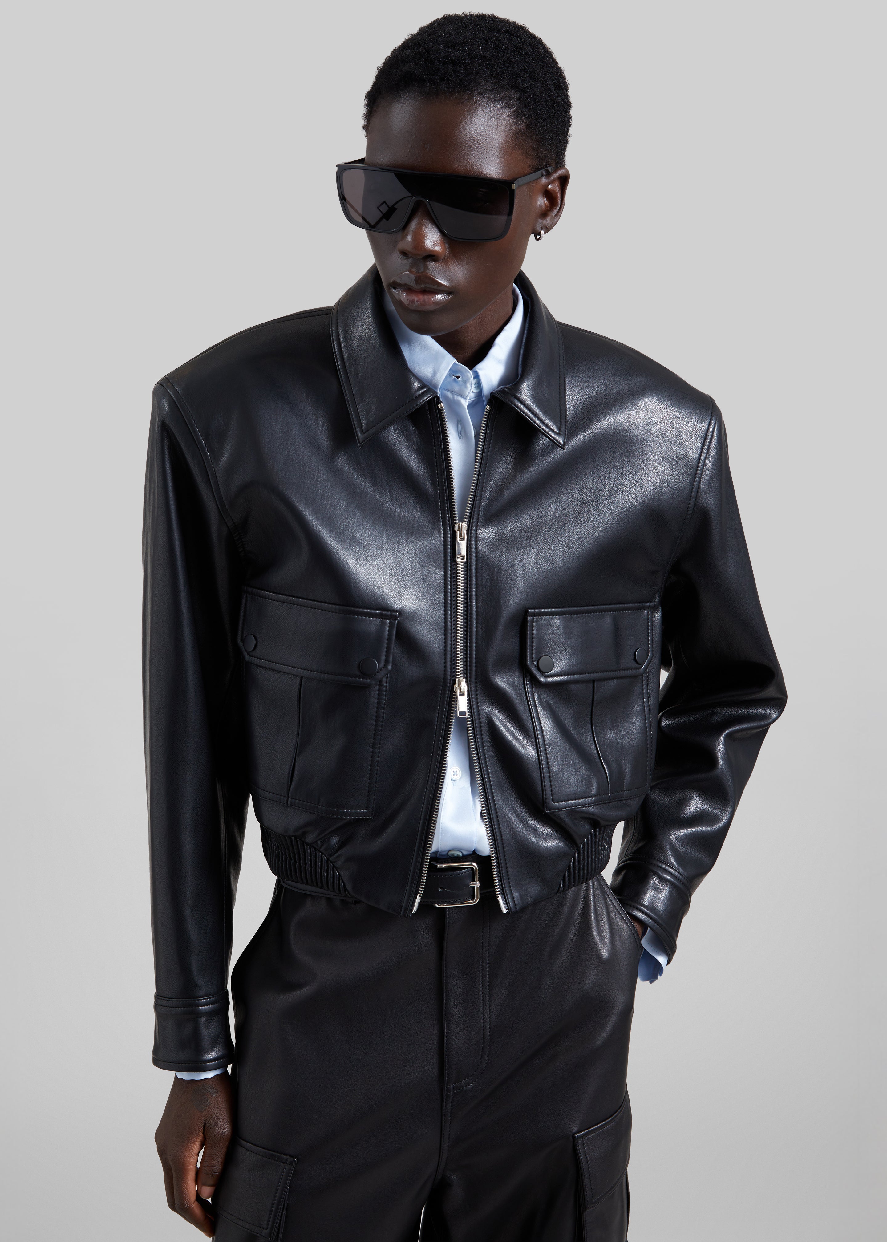 Val Faux Leather Padded Jacket - Black - 4