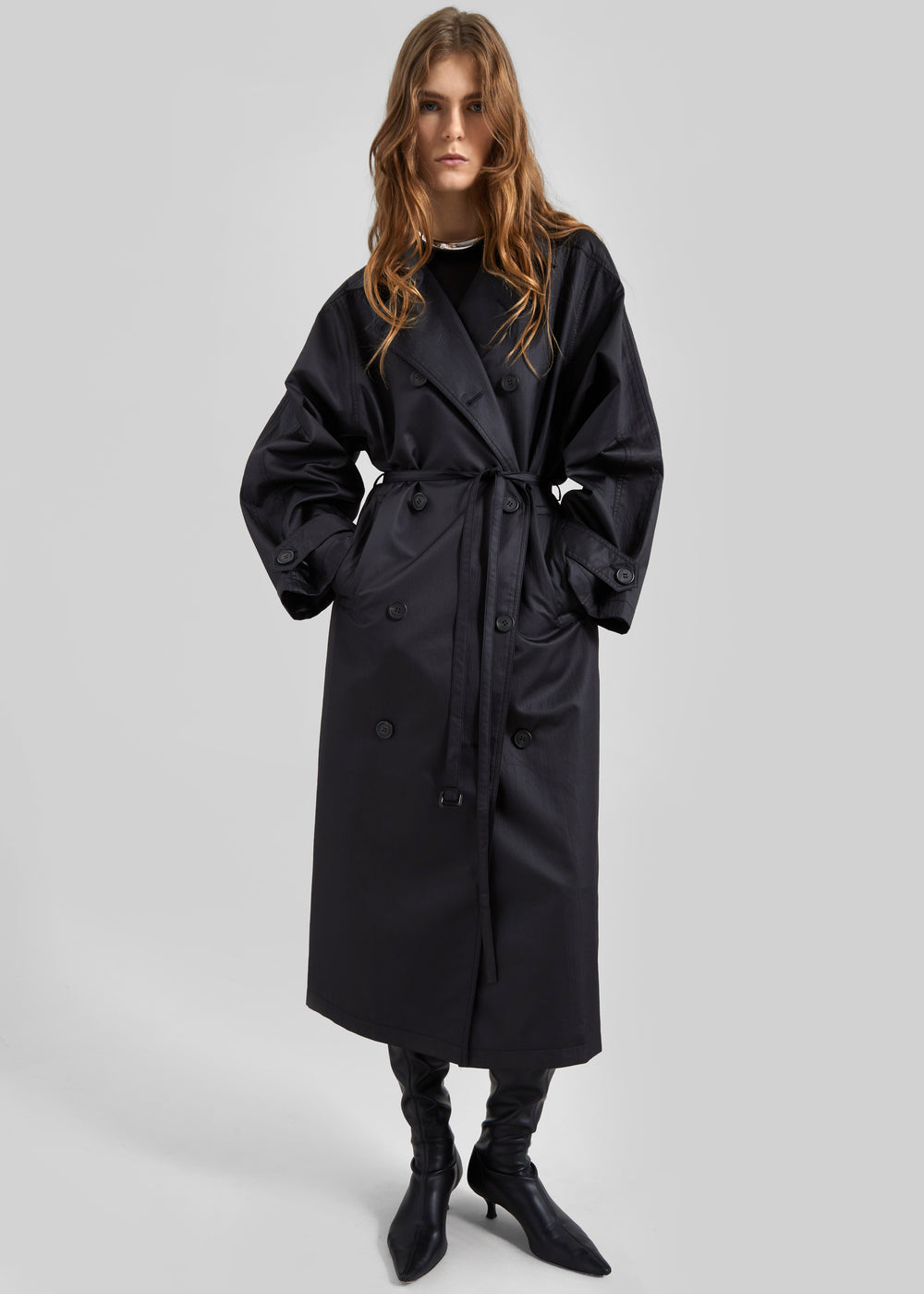 Valence Textured Trench Coat - Black