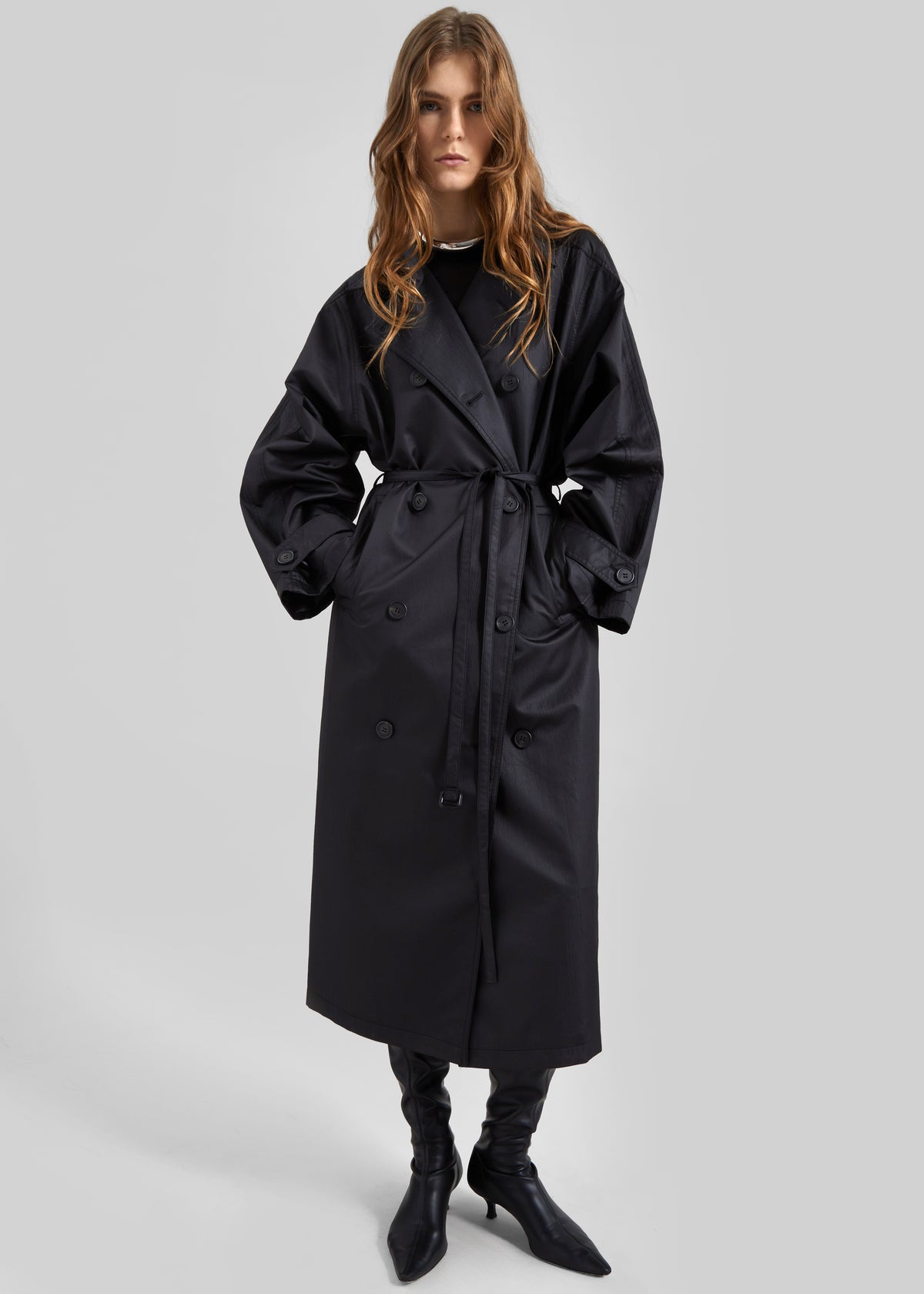 Valence Textured Trench Coat - Black - 1
