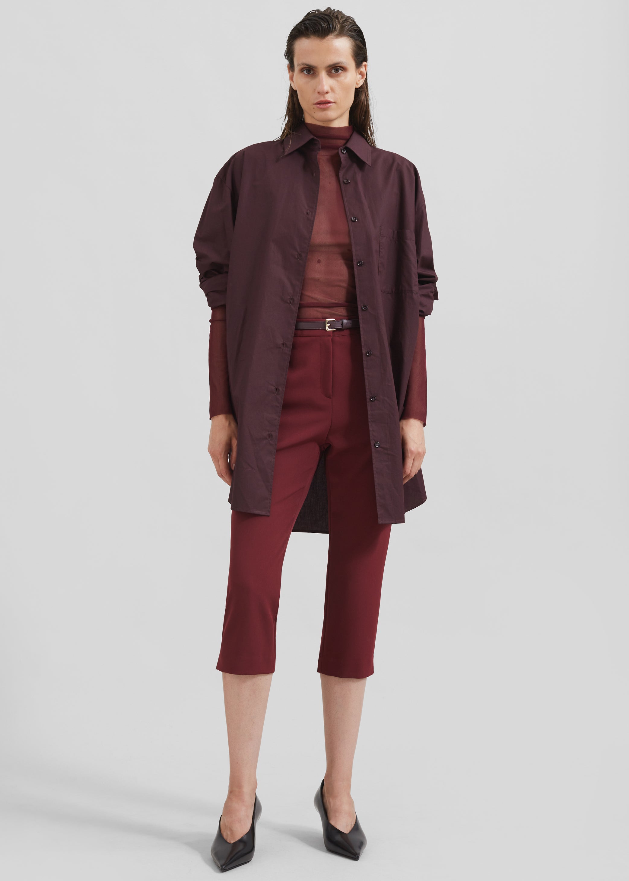 Shop the look image for Helen Organic Cotton Long Shirt - Dark Plum