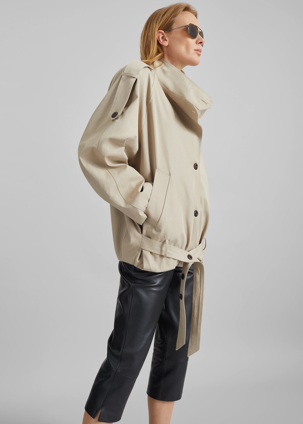 Vallby Belted Short Trench - Beige - 5