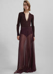 Vallen Pleated Mesh Maxi Skirt - Burgundy