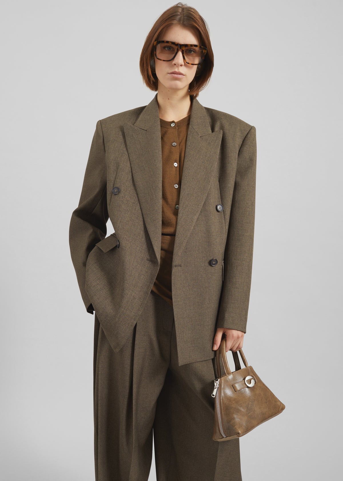 Vallsta Double-Breasted Blazer - Brown Melange - 3