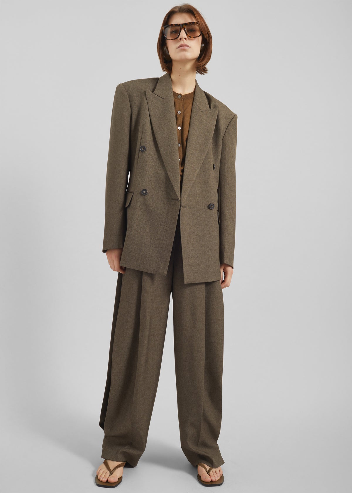 Vallsta Double-Breasted Blazer - Brown Melange - 2