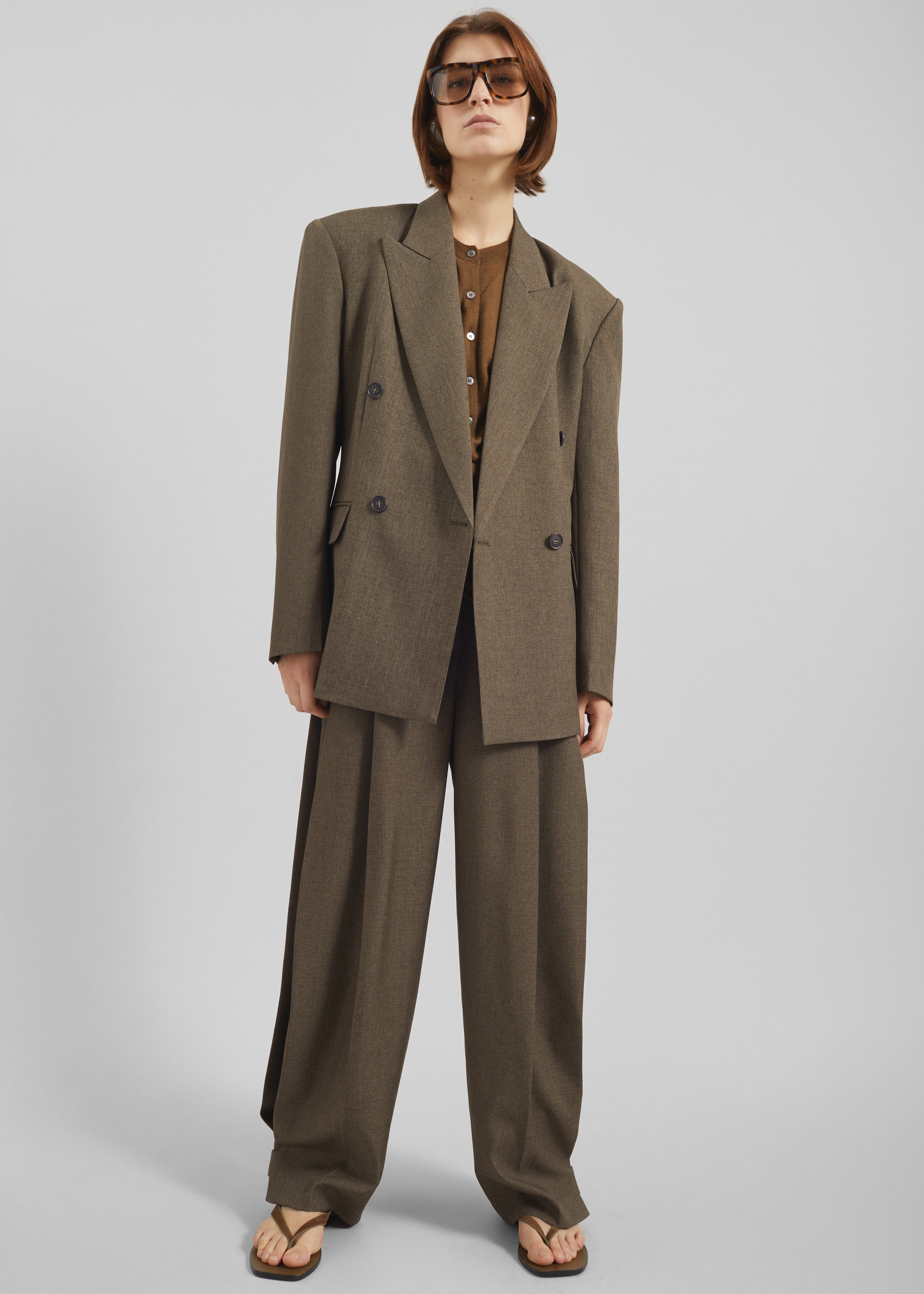 Vallsta Double-Breasted Blazer - Brown Melange - 2