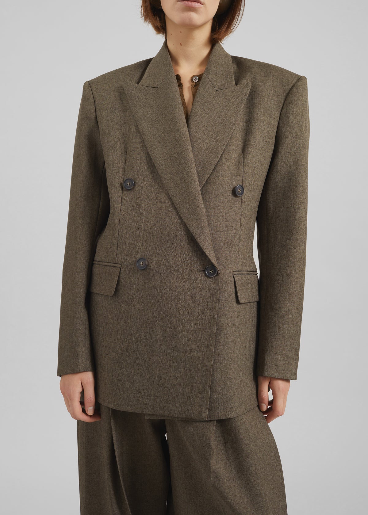 Vallsta Double-Breasted Blazer - Brown Melange - 4