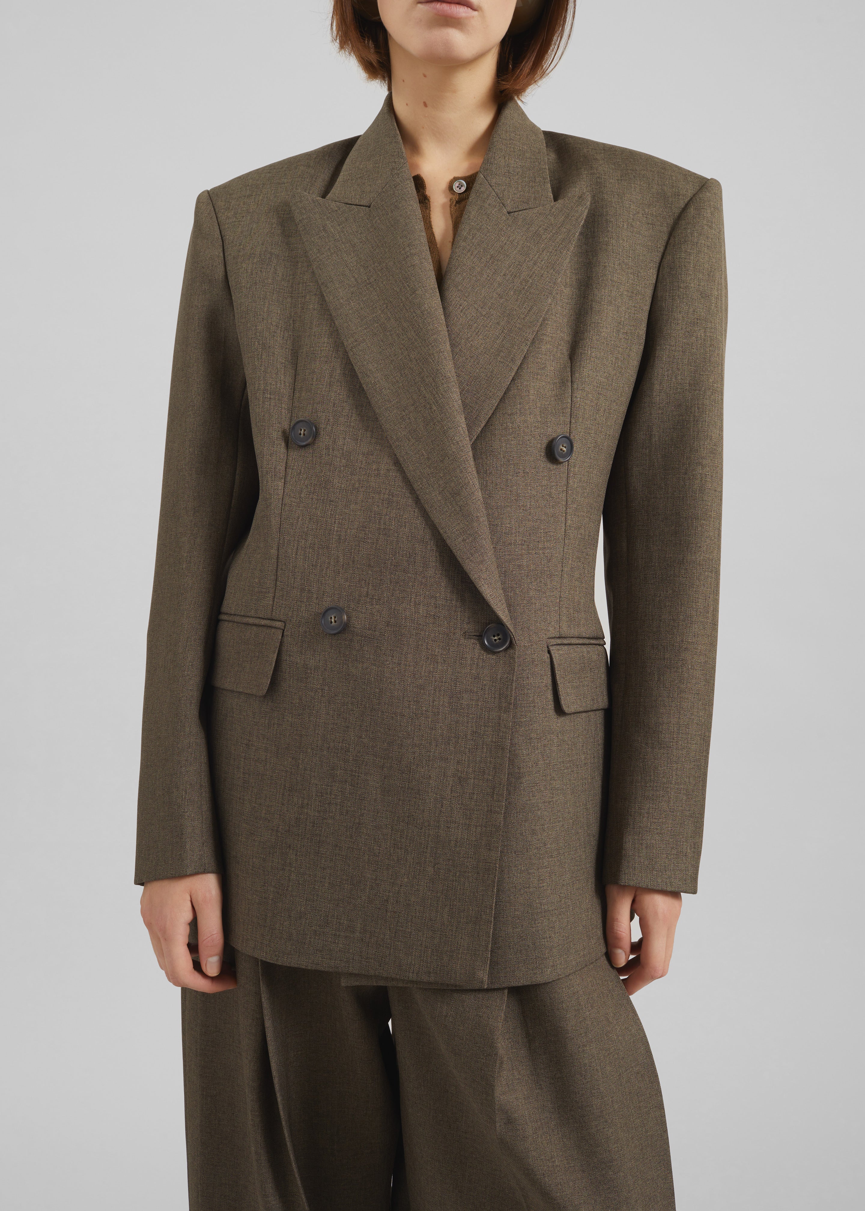 Vallsta Double-Breasted Blazer - Brown Melange - 4