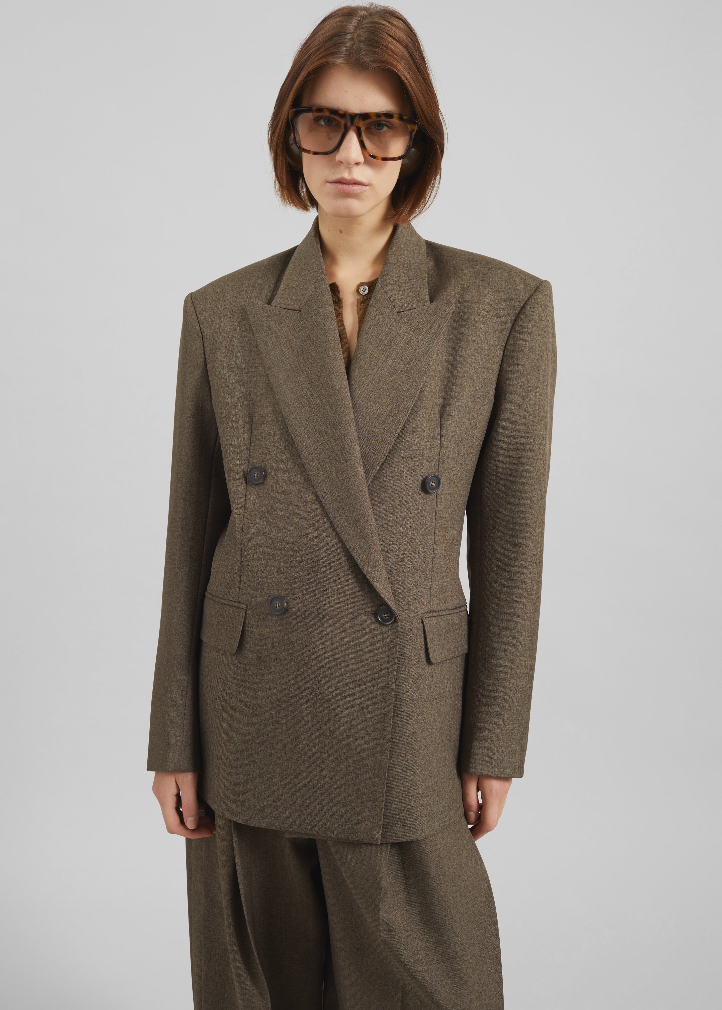 Vallsta Double-Breasted Blazer - Brown Melange - 6