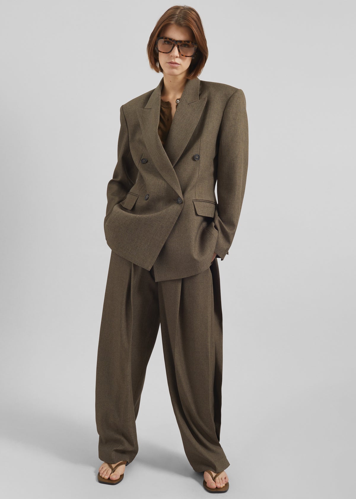 Vallsta Double-Breasted Blazer - Brown Melange - 5