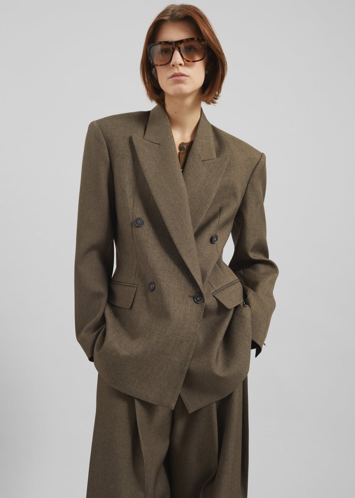 Vallsta Double-Breasted Blazer - Brown Melange - 1