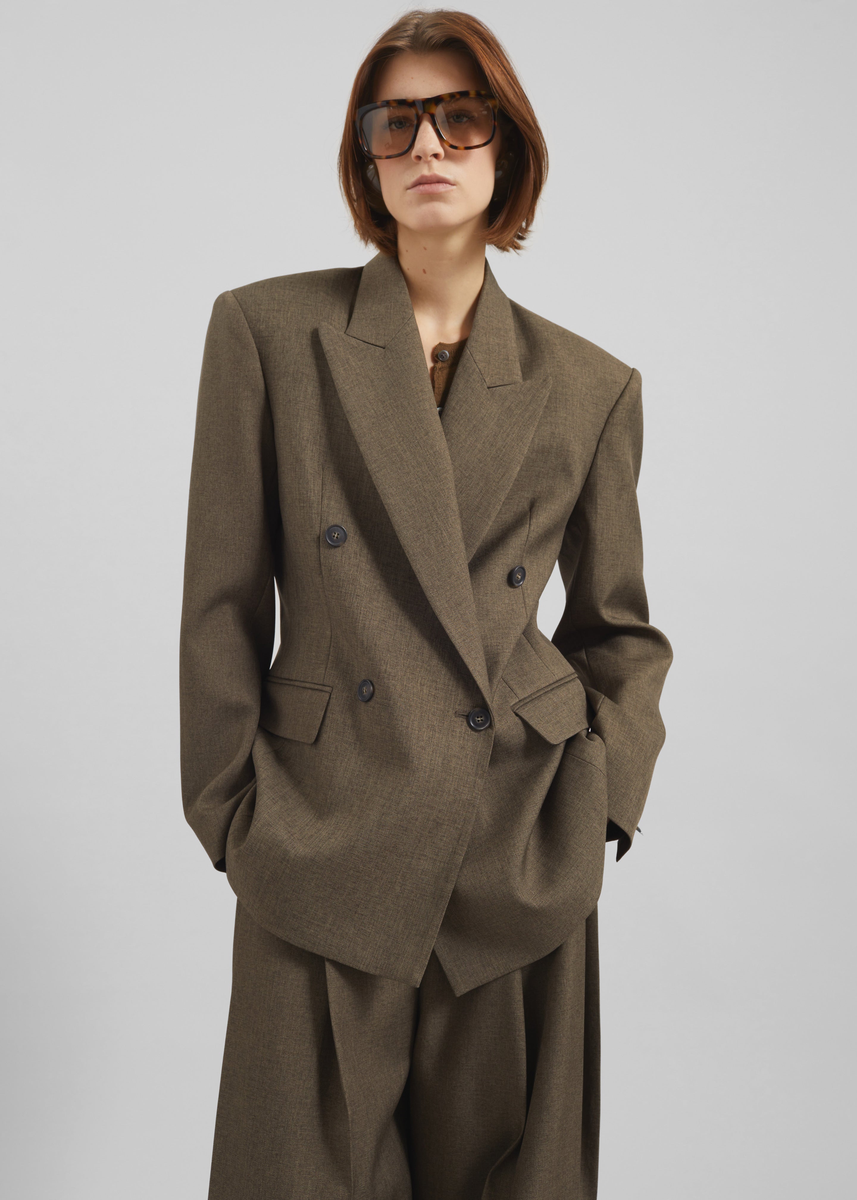 Vallsta Double-Breasted Blazer - Brown Melange - 1