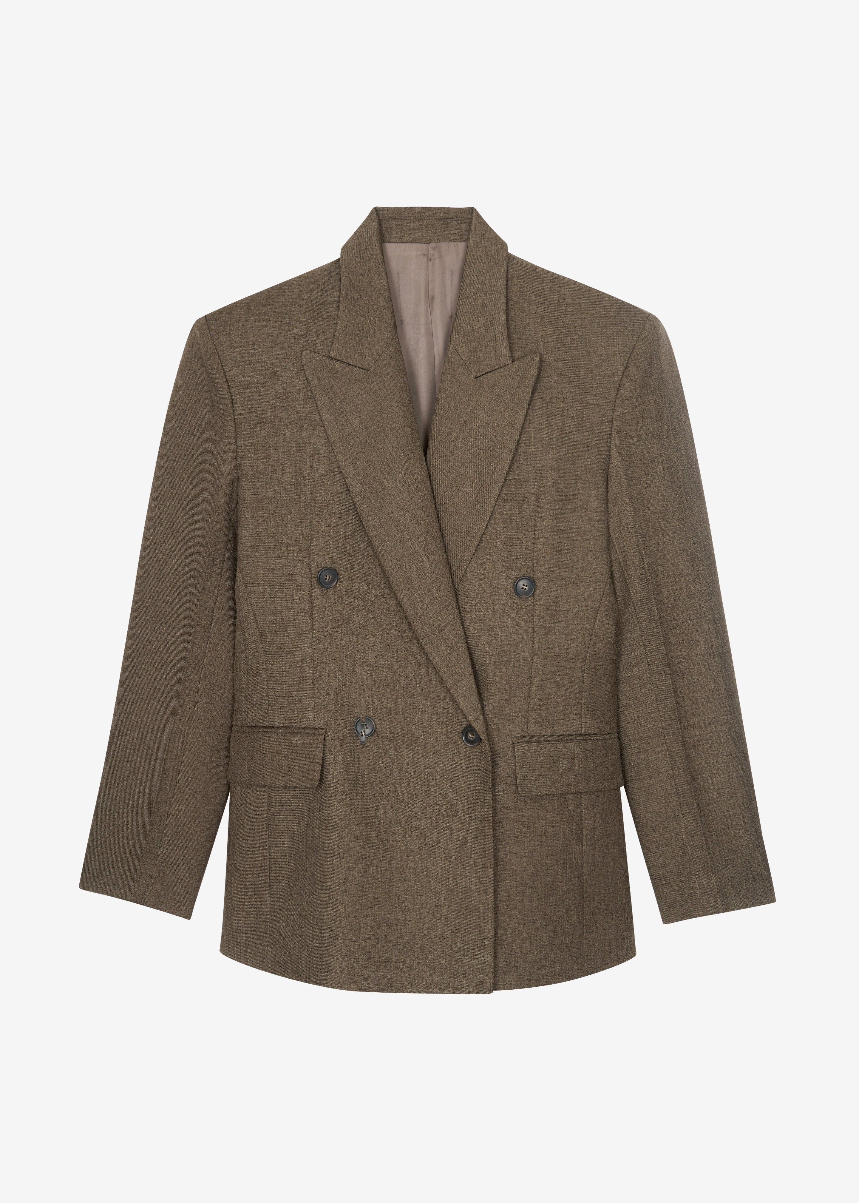 Vallsta Double-Breasted Blazer - Brown Melange - 11