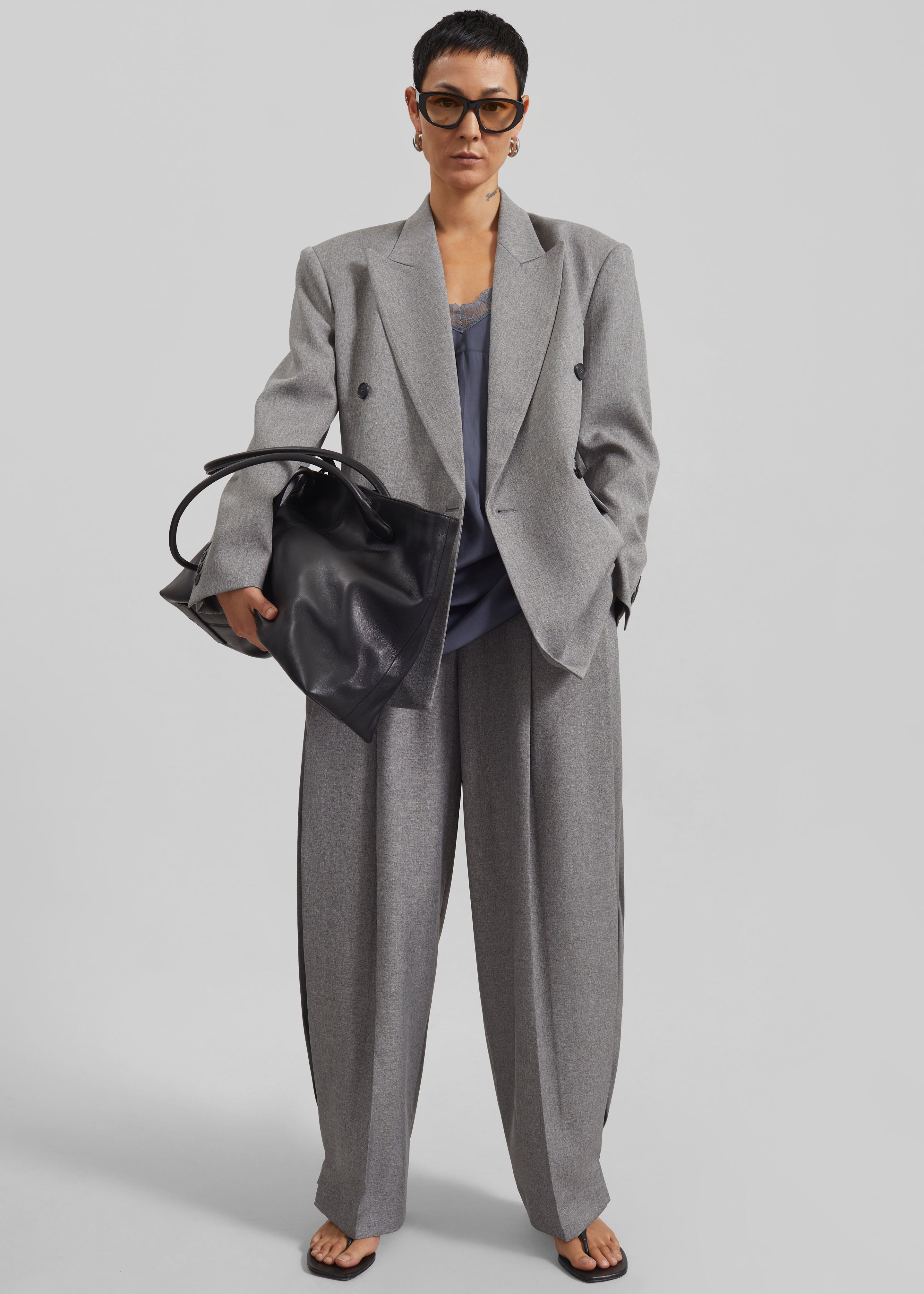Vallsta Double-Breasted Blazer - Grey Melange – The Frankie Shop