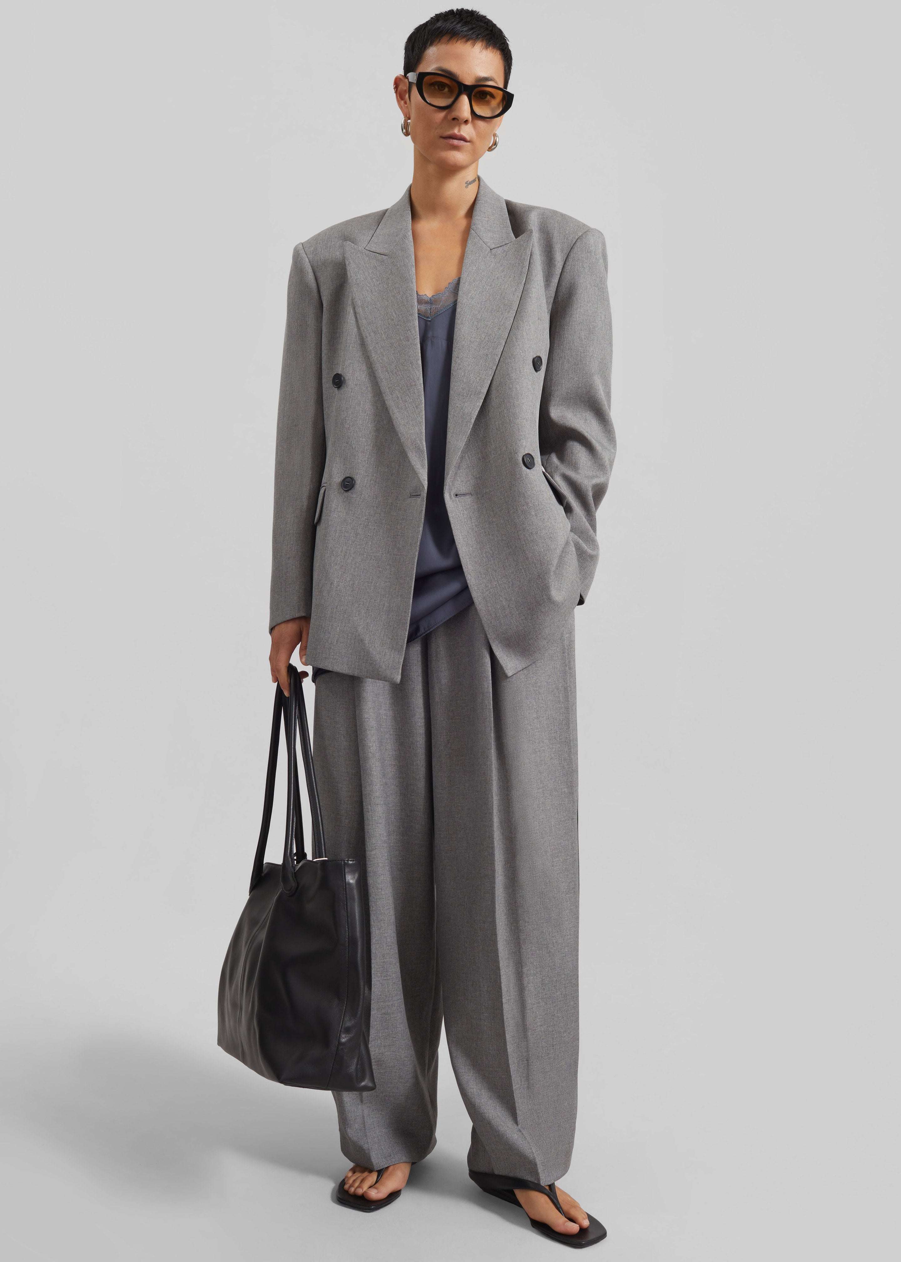 Vallsta Double-Breasted Blazer - Grey Melange – The Frankie Shop