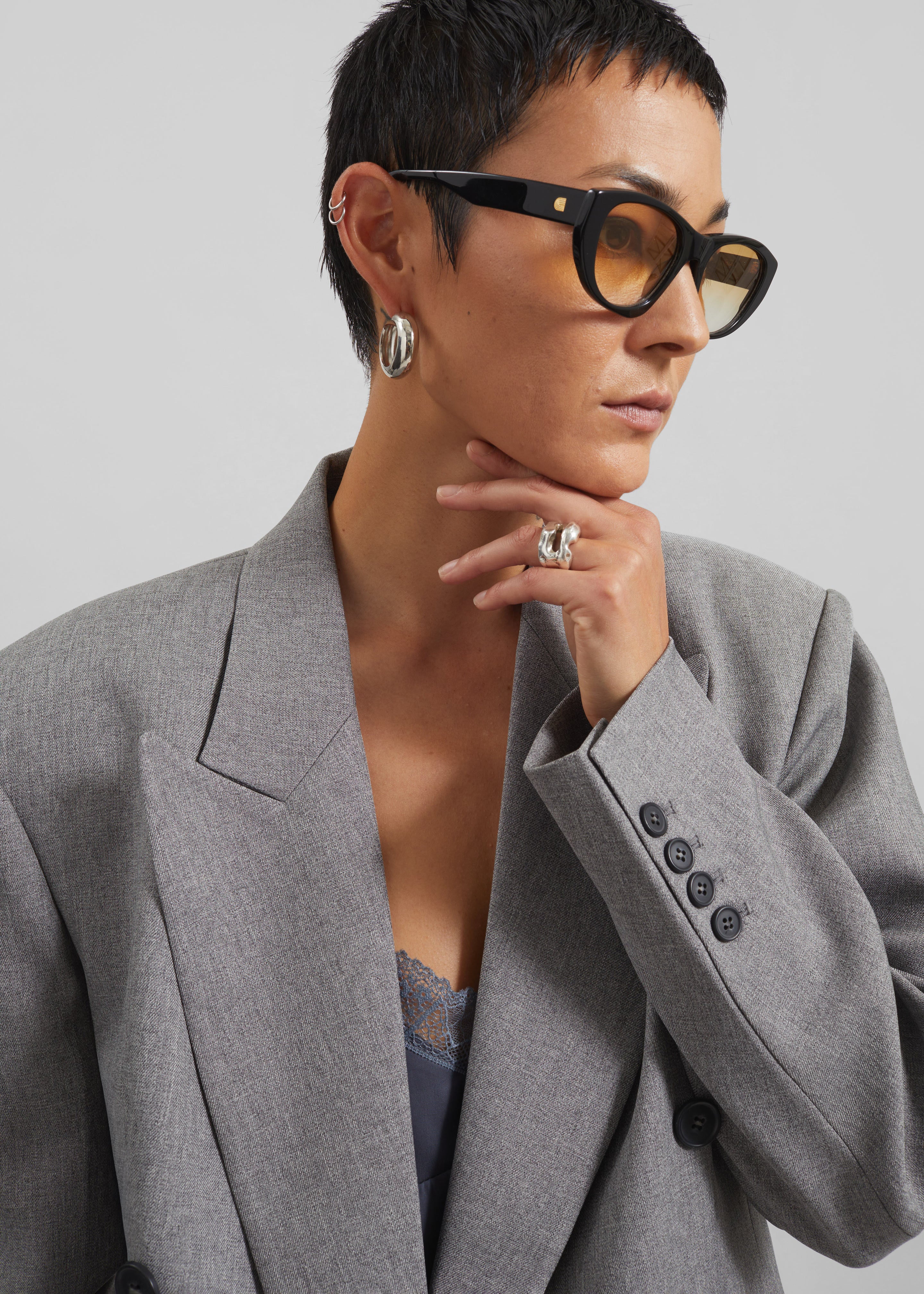 Vallsta Double-Breasted Blazer - Grey Melange - 5