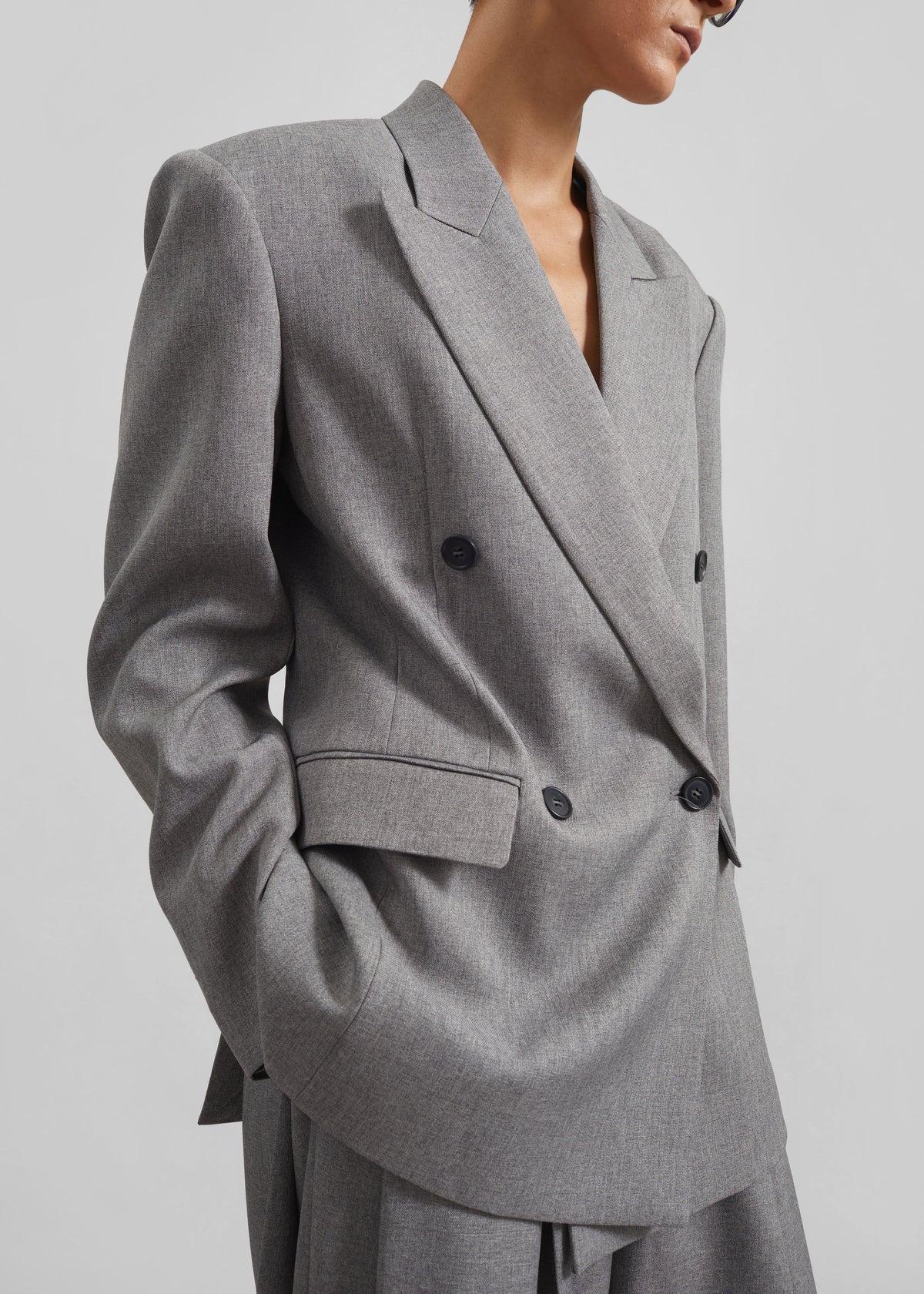 Vallsta Double-Breasted Blazer - Grey Melange - 3