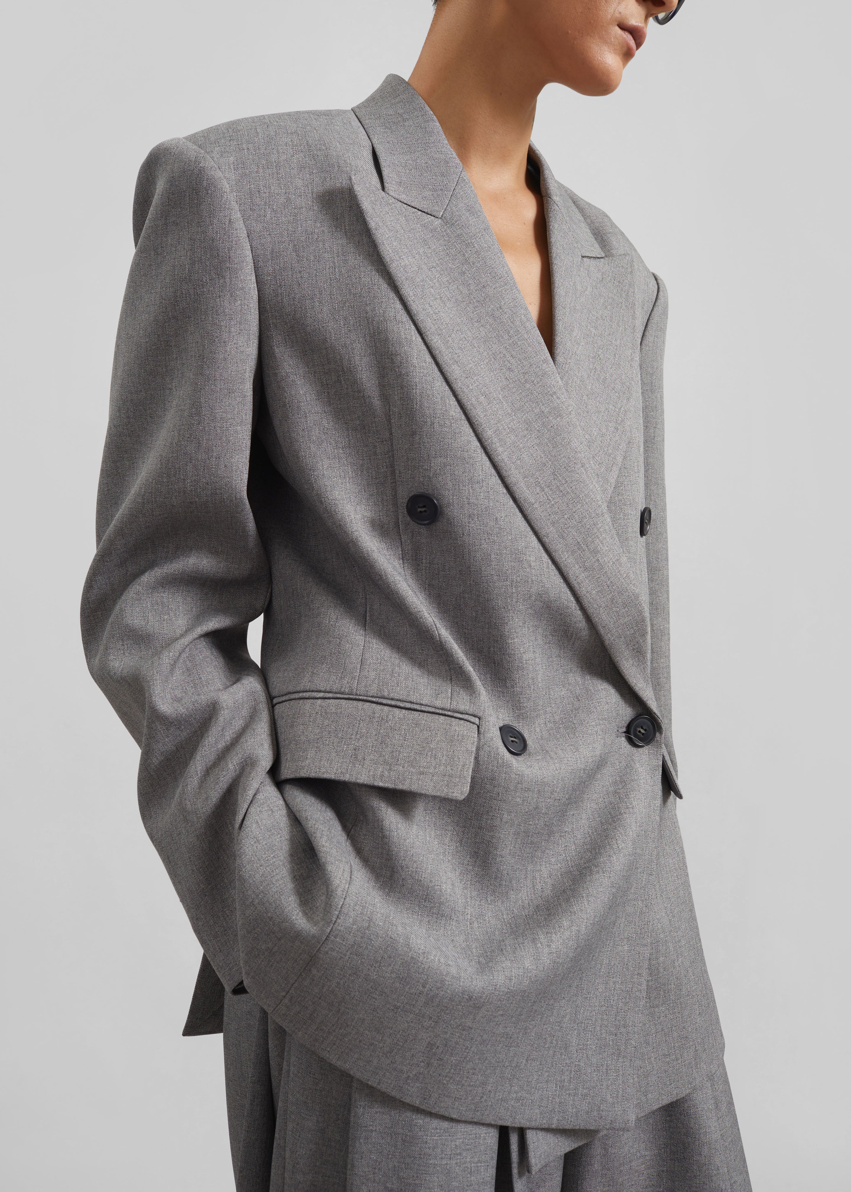 Vallsta Double-Breasted Blazer - Grey Melange - 3