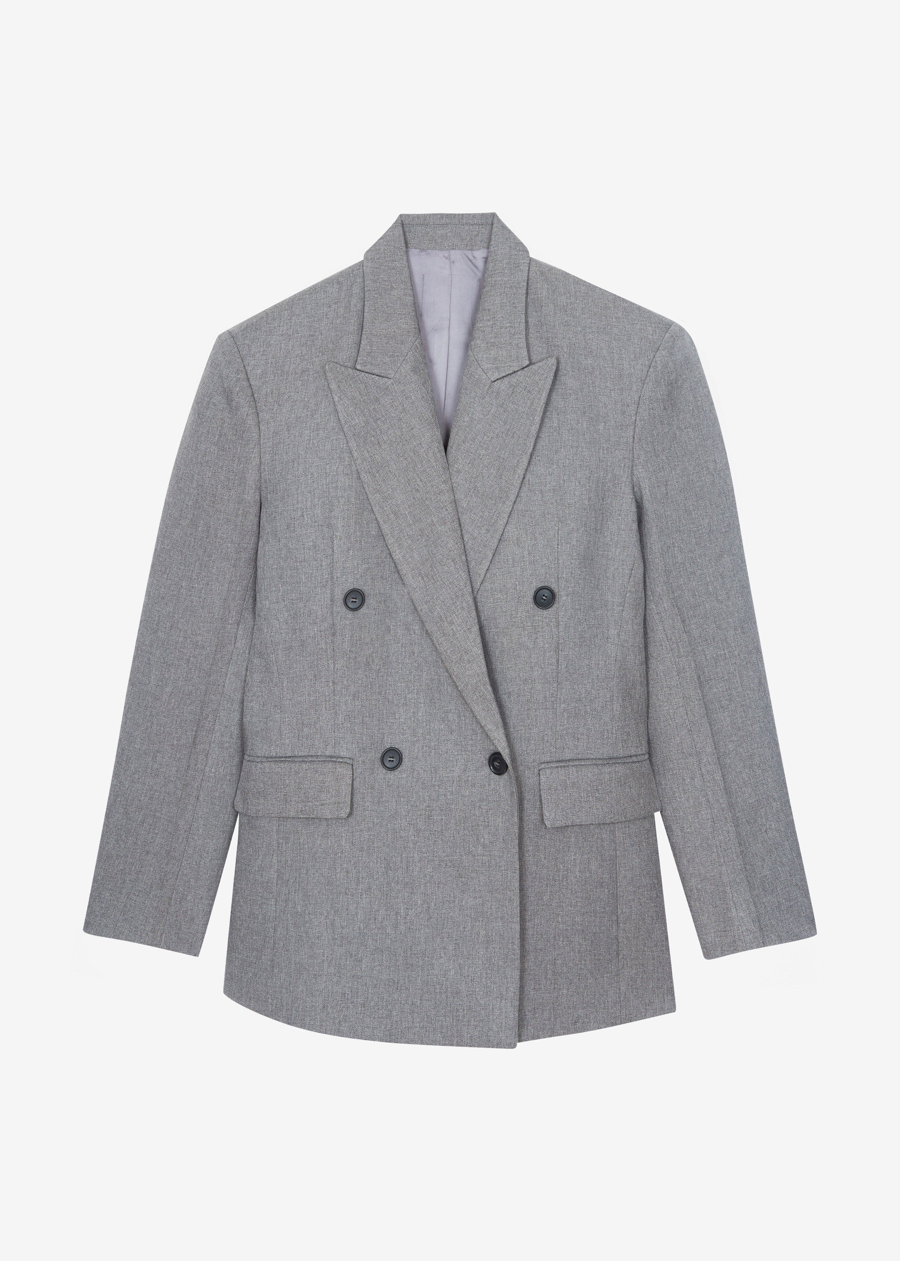 Vallsta Double-Breasted Blazer - Grey Melange - 11