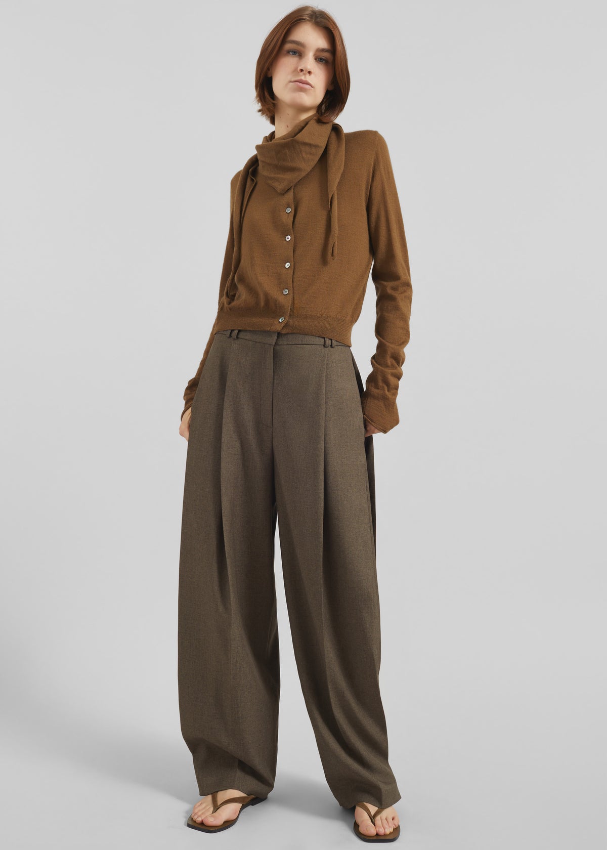 Vallsta Tailored Trousers - Brown Melange - 8