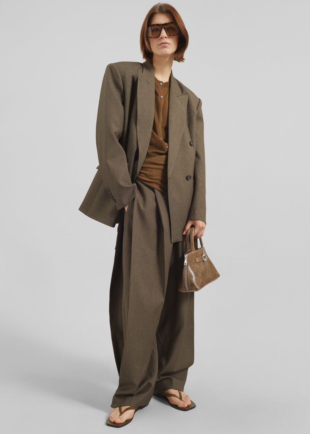 Vallsta Tailored Trousers - Brown Melange - 1