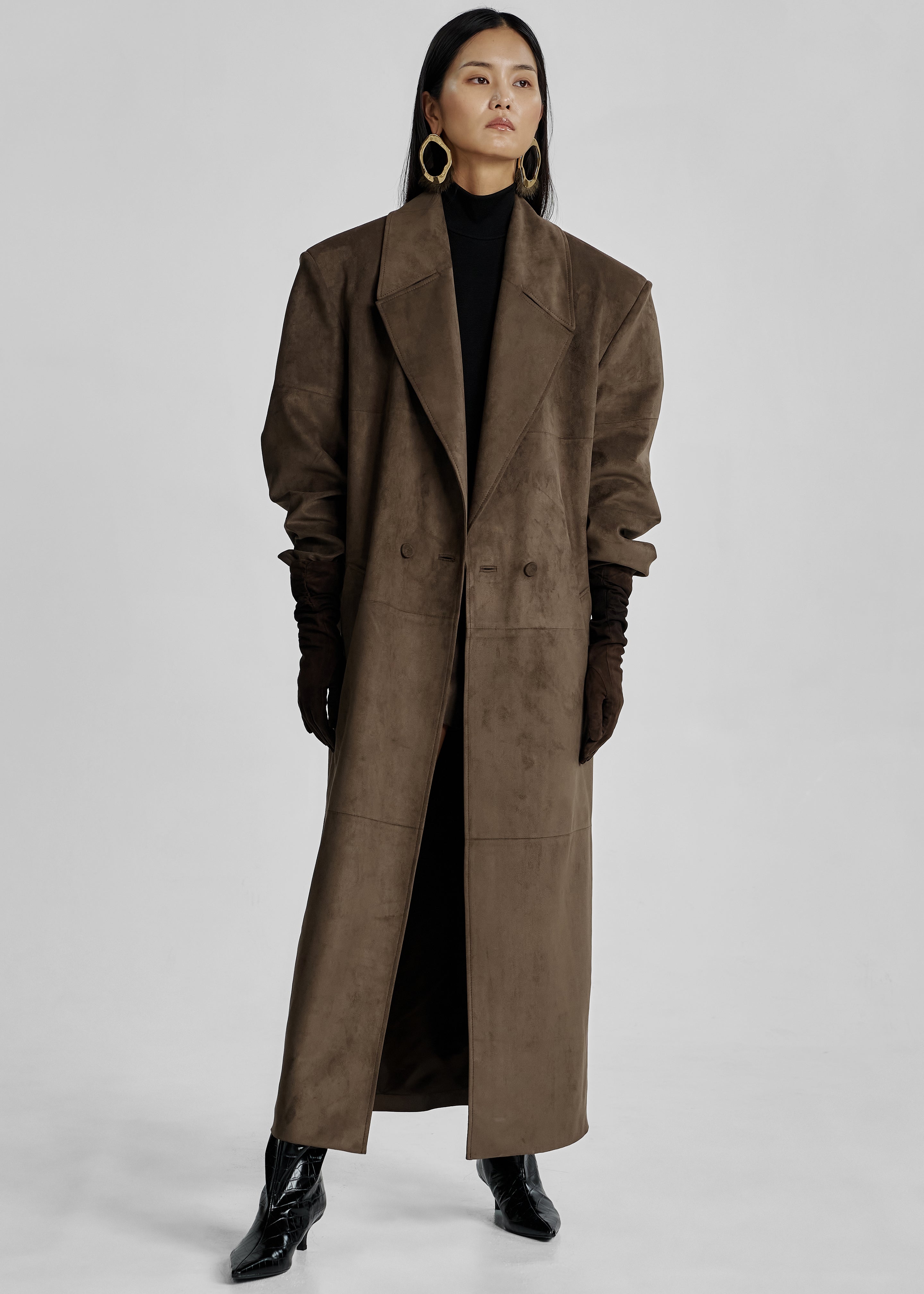 Valmere Faux Suede Coat - Brown - 1