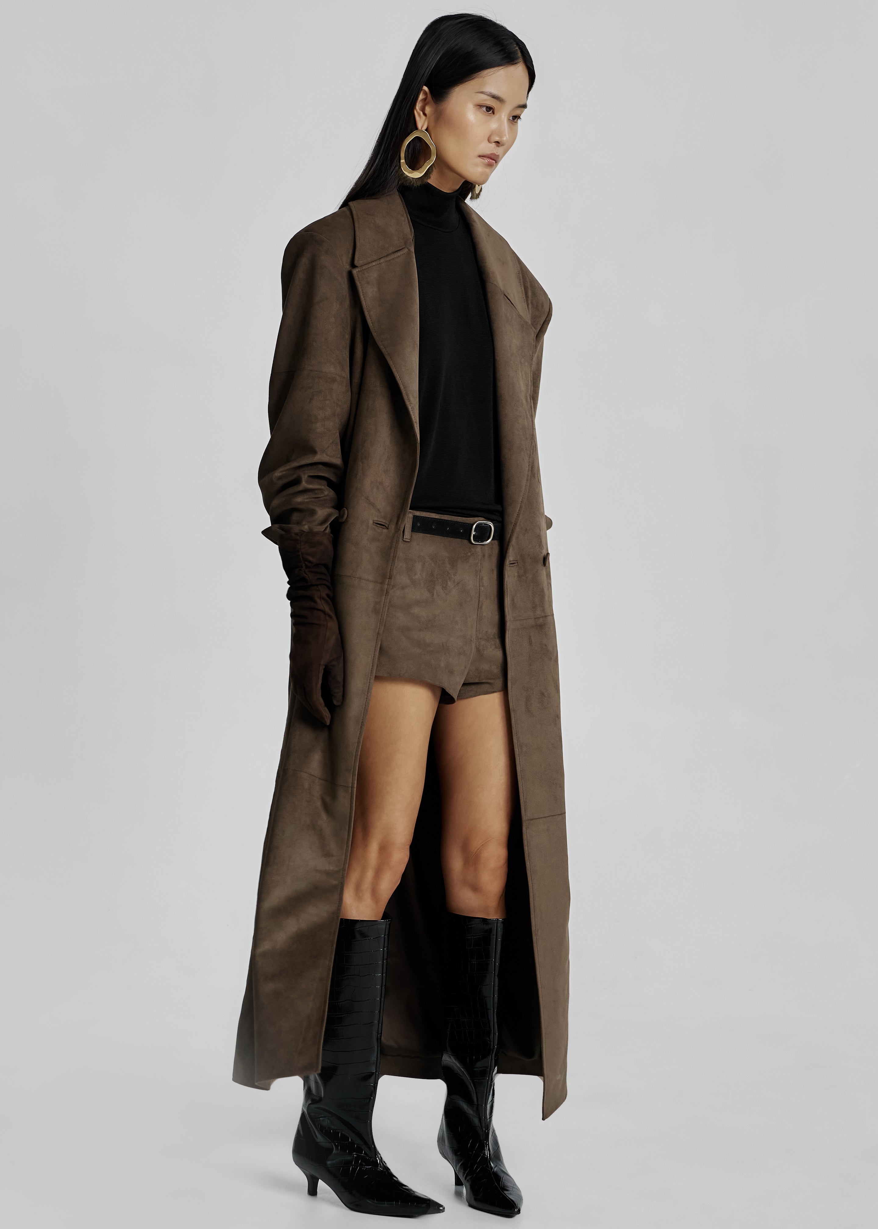 Valmere Faux Suede Coat - Brown - 3