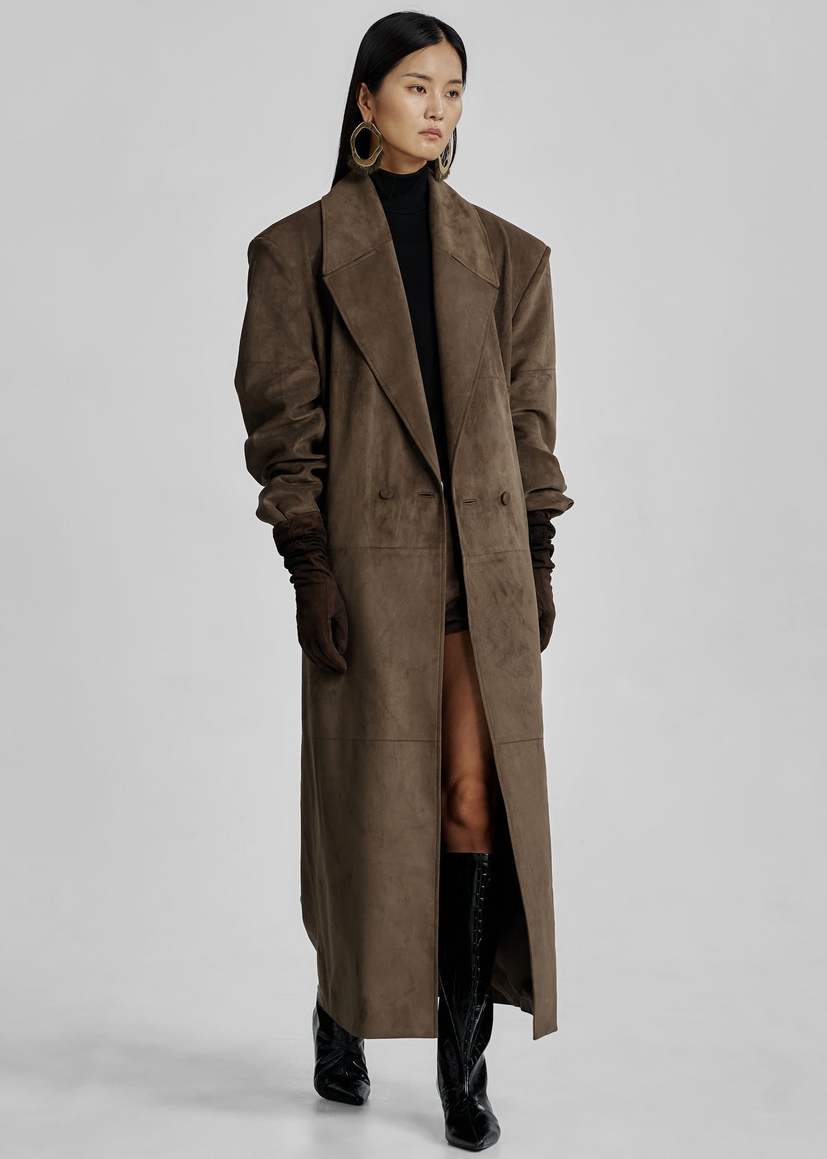 Valmere Faux Suede Coat - Brown - 4