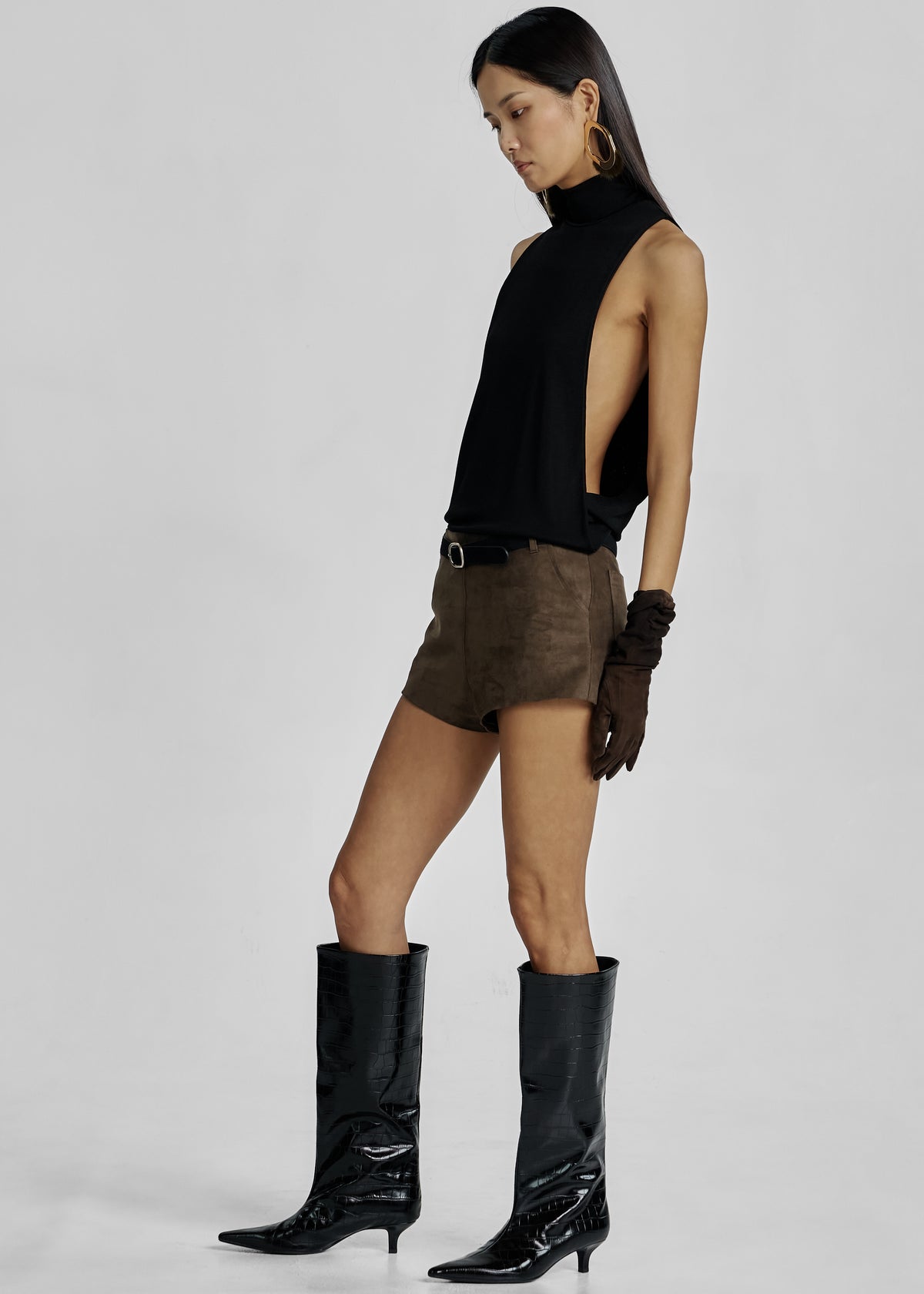 Valmere Faux Suede Hot Pants - Brown - 5