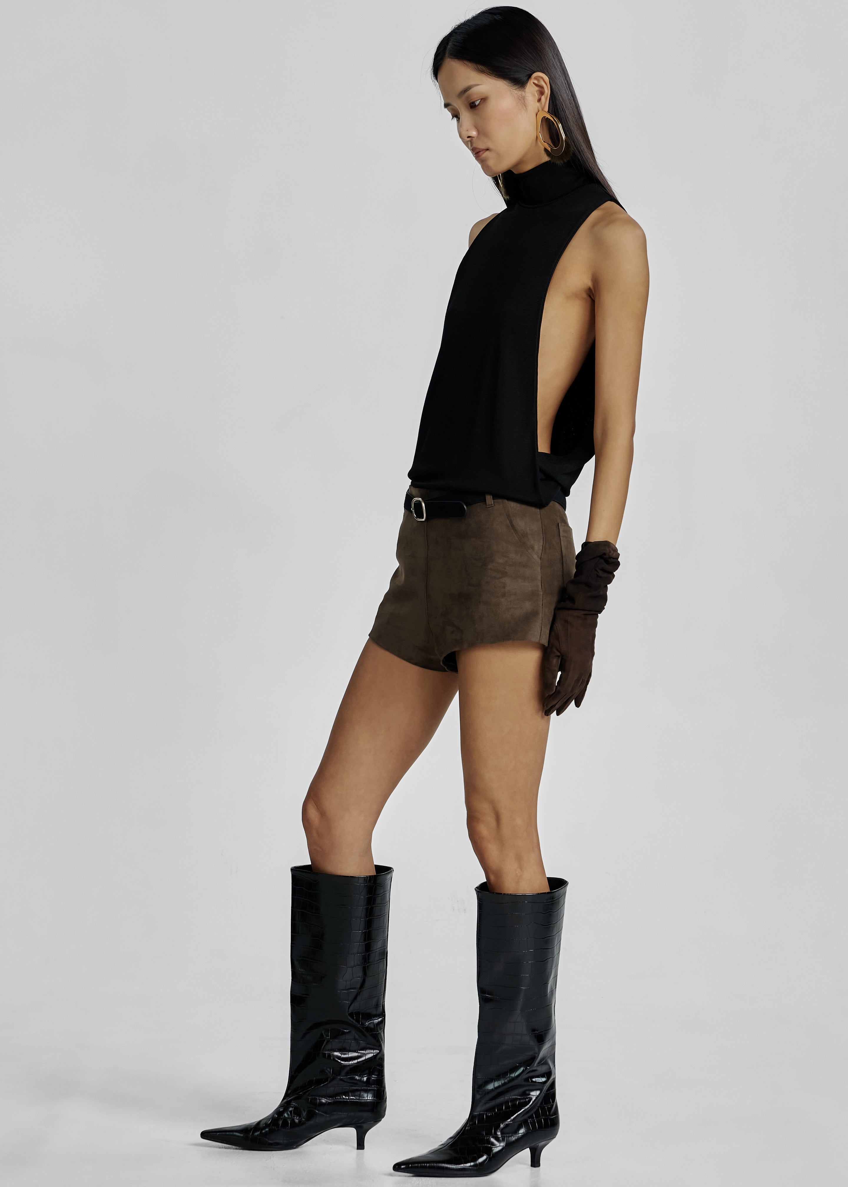 Valmere Faux Suede Hot Pants - Brown - 5