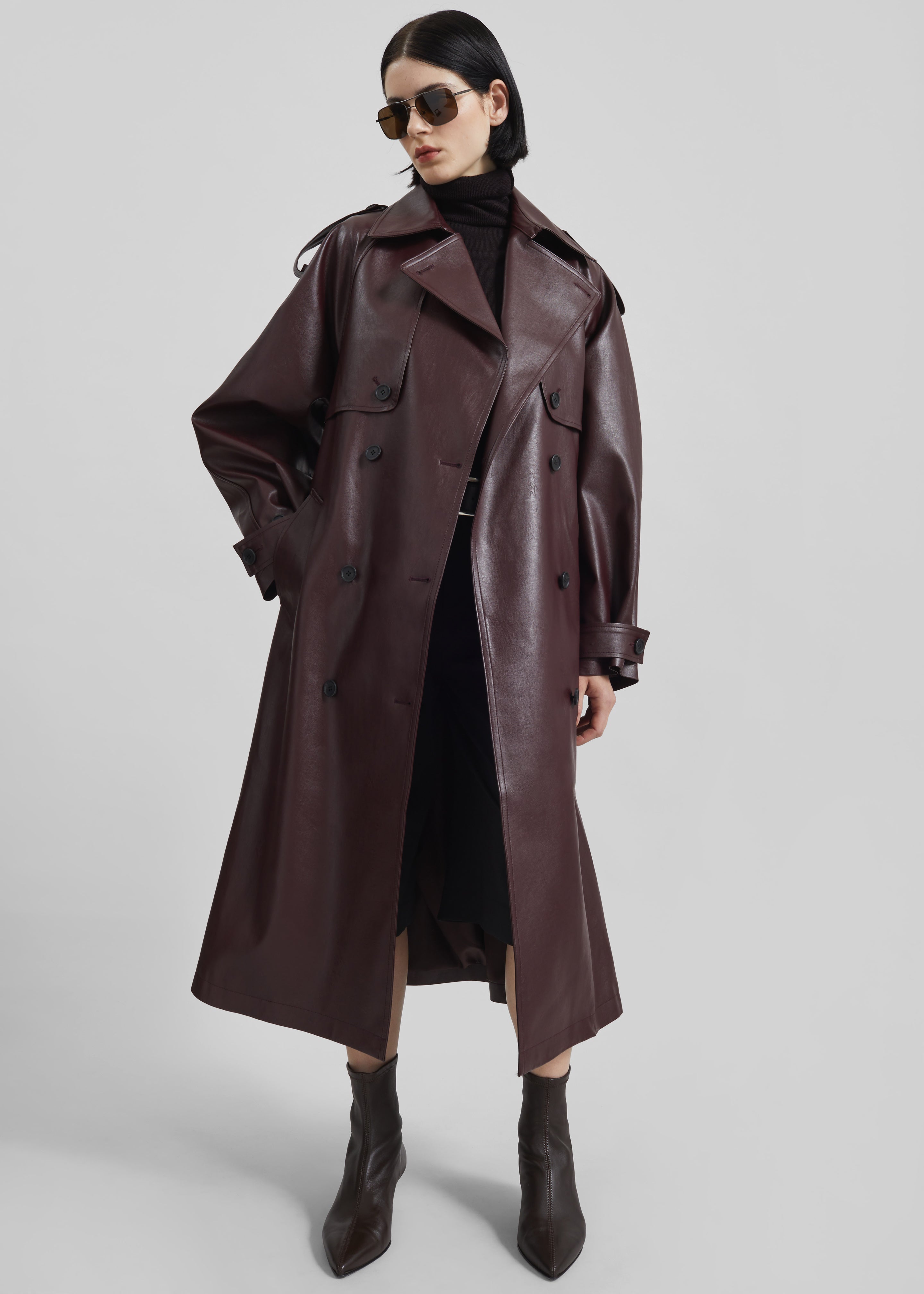Vandve Faux Leather Trench - Burgundy – The Frankie Shop