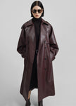 Vandve Faux Leather Trench - Burgundy