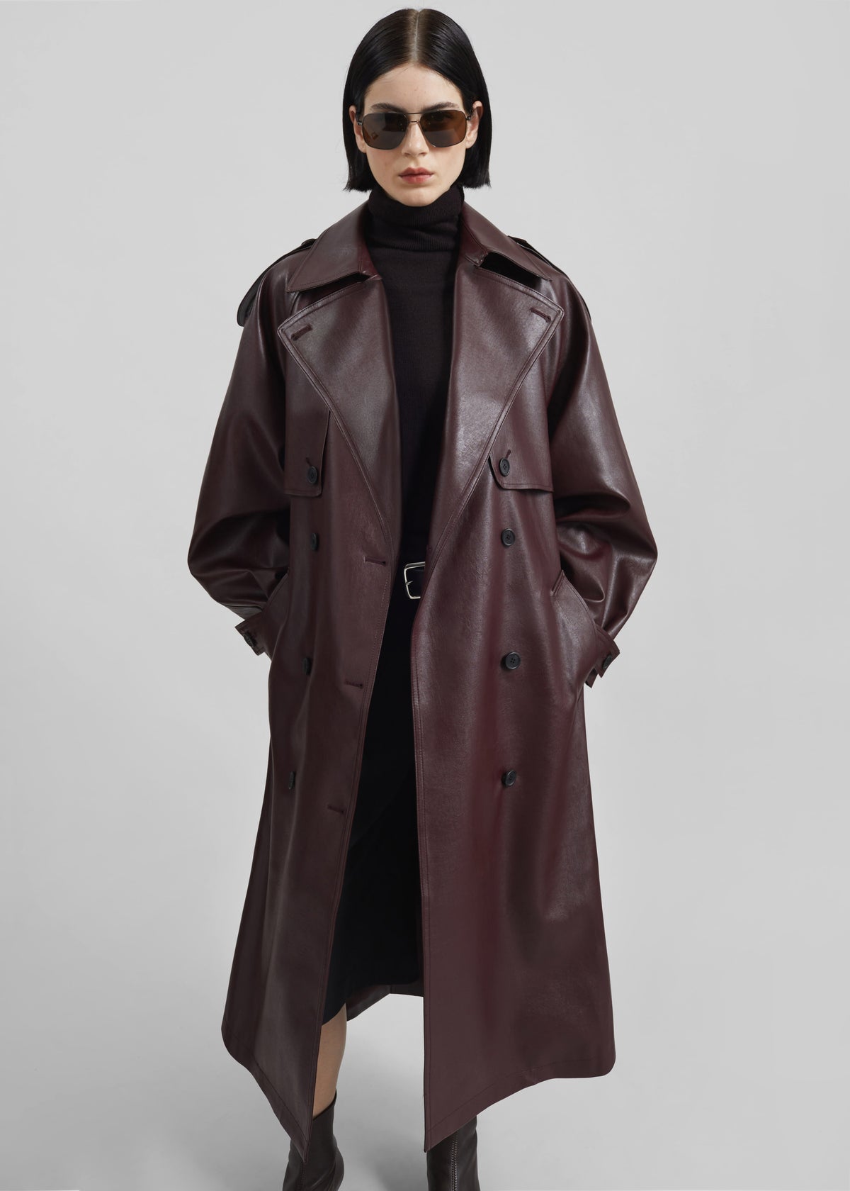 Vandve Faux Leather Trench - Burgundy - 1