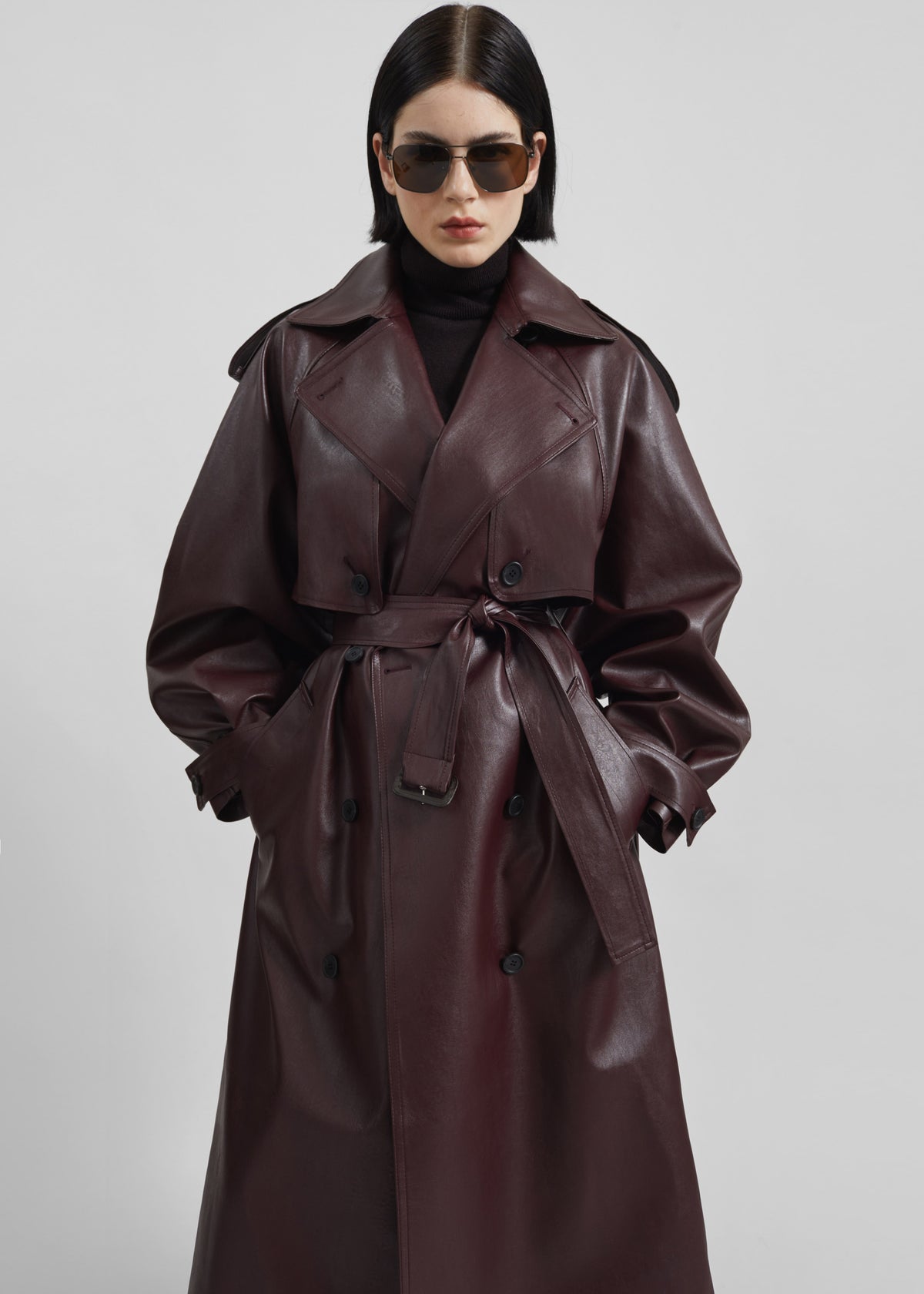 Vandve Faux Leather Trench - Burgundy - 2