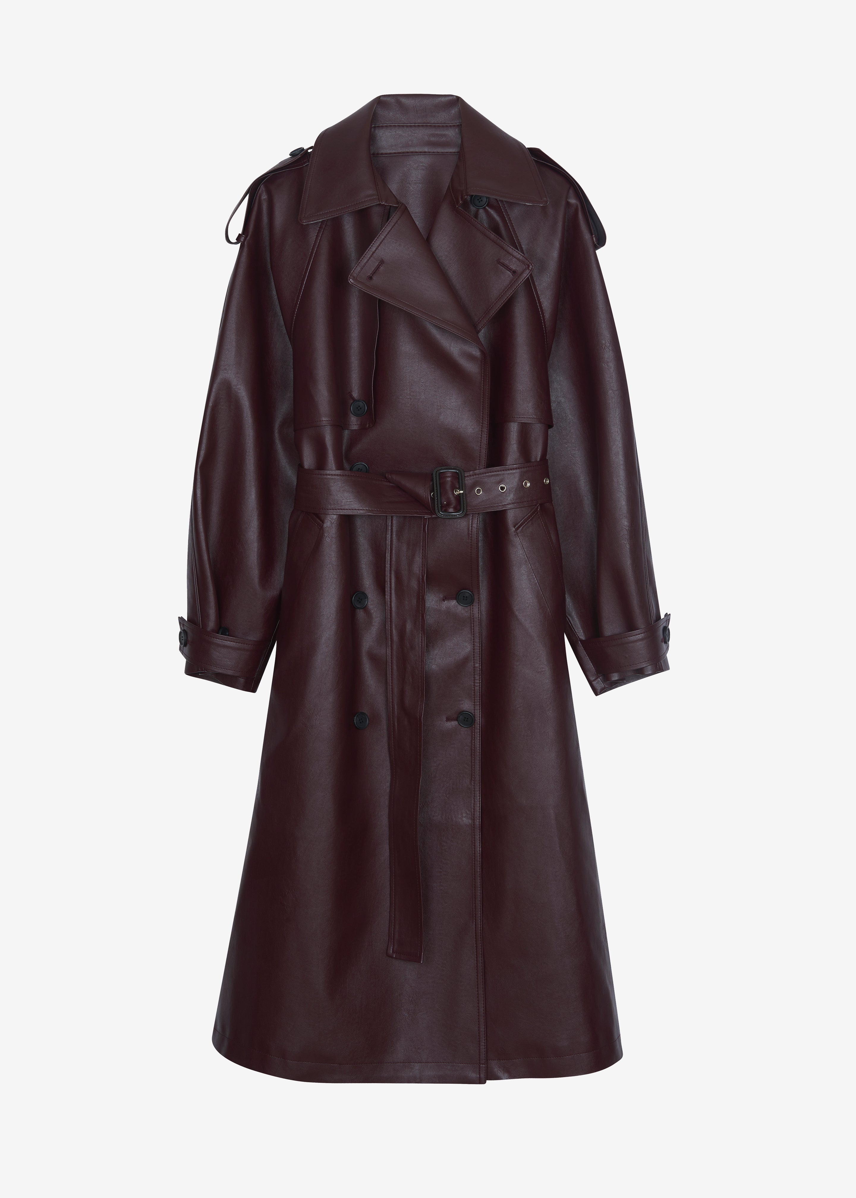 Vandve Faux Leather Trench - Burgundy – The Frankie Shop