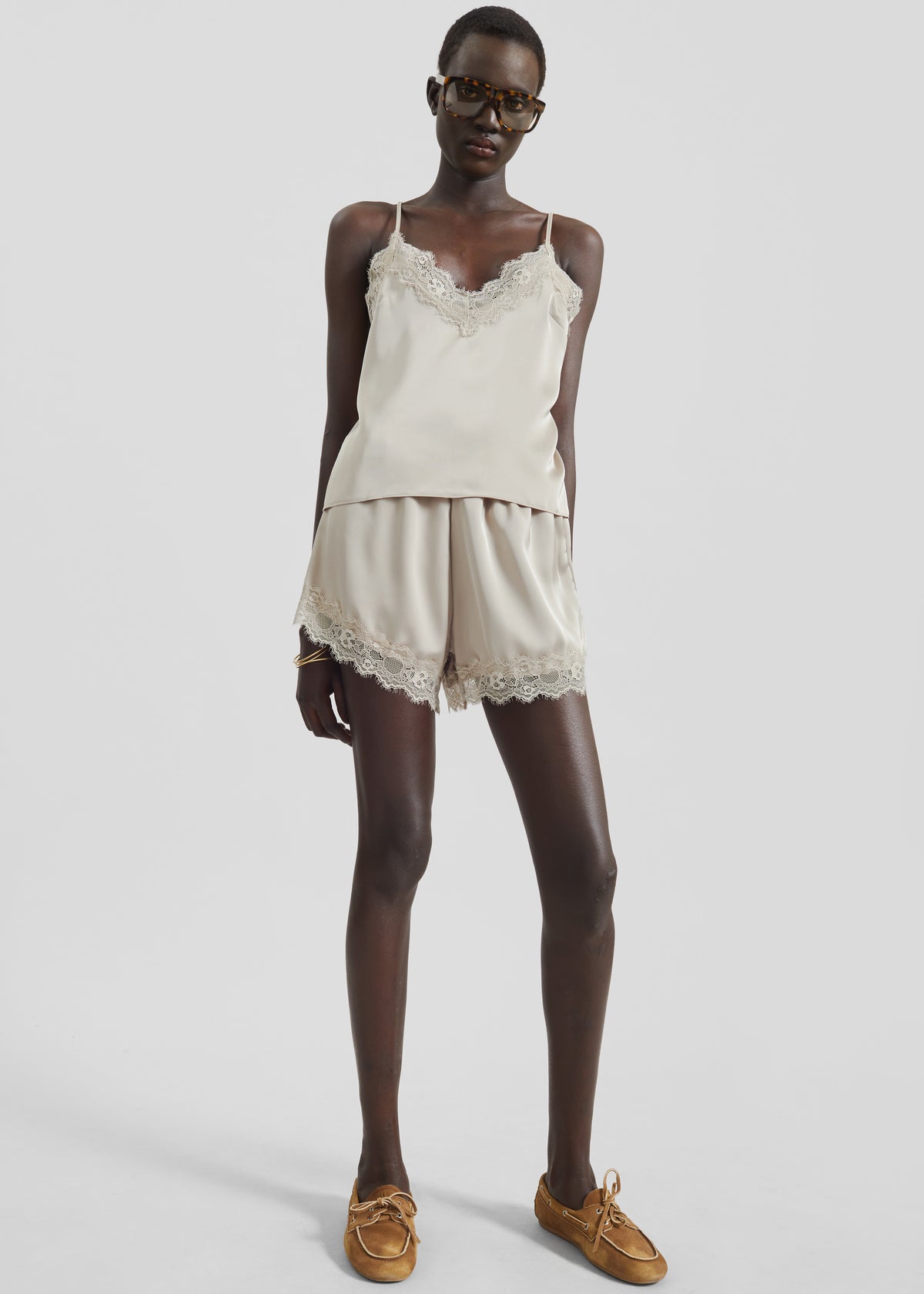 Varnell Satin Lace Shorts - Beige - 7