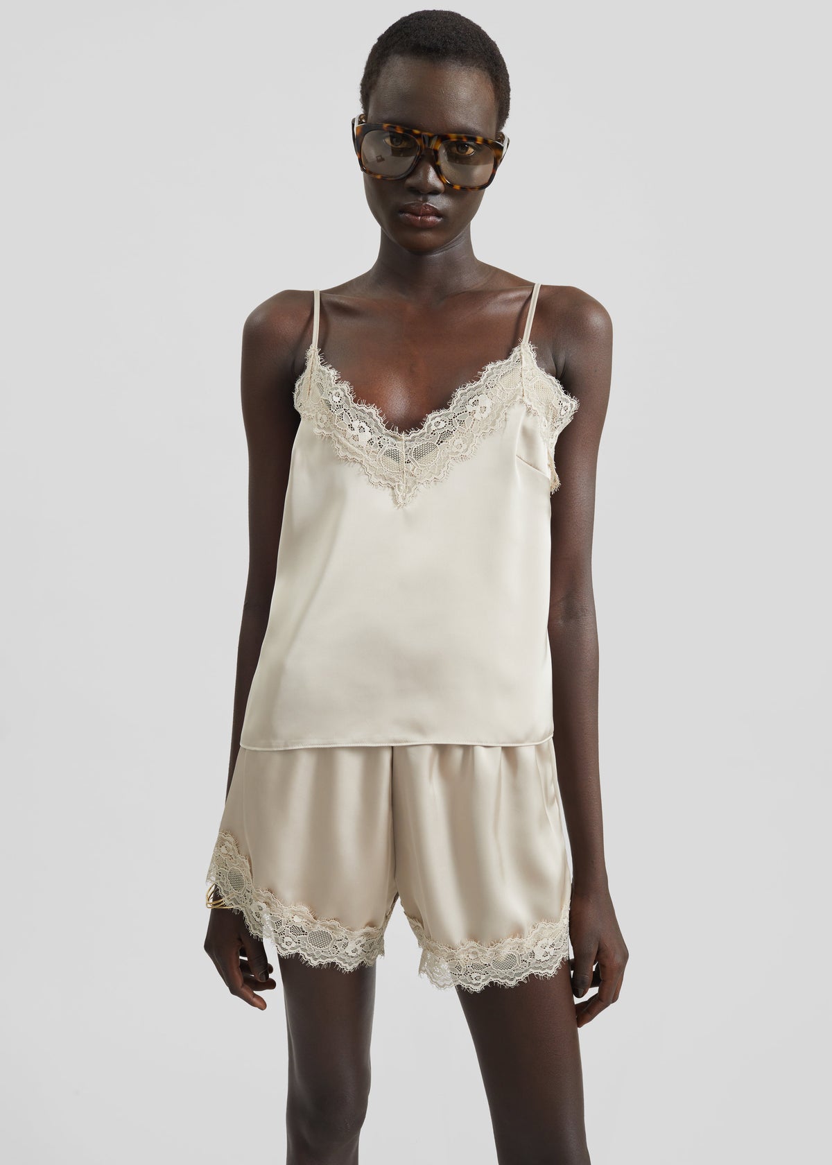 Varnell Satin Lace Shorts - Beige - 2