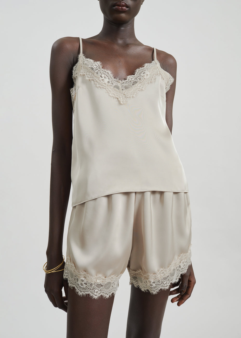 Varnell Satin Lace Top - Beige - 1