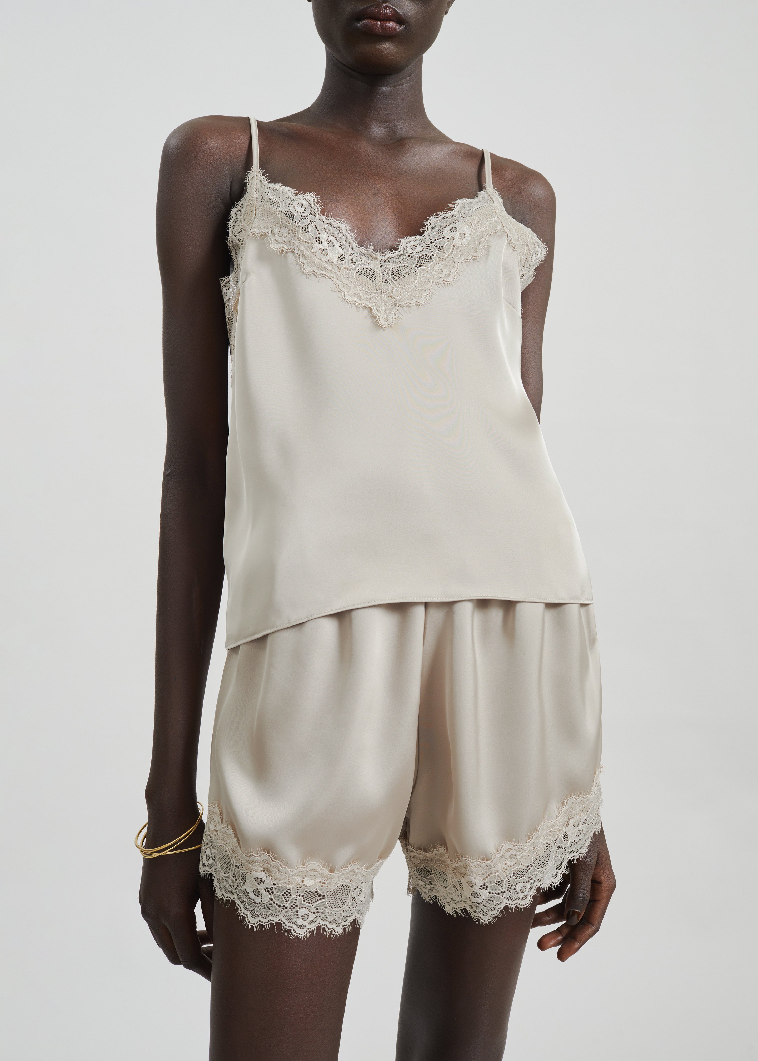 Varnell Satin Lace Top - Beige - 2