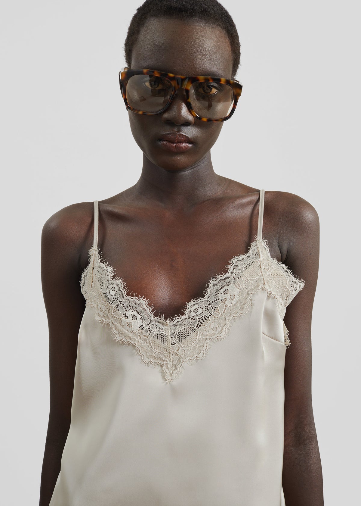 Varnell Satin Lace Top - Beige - 1