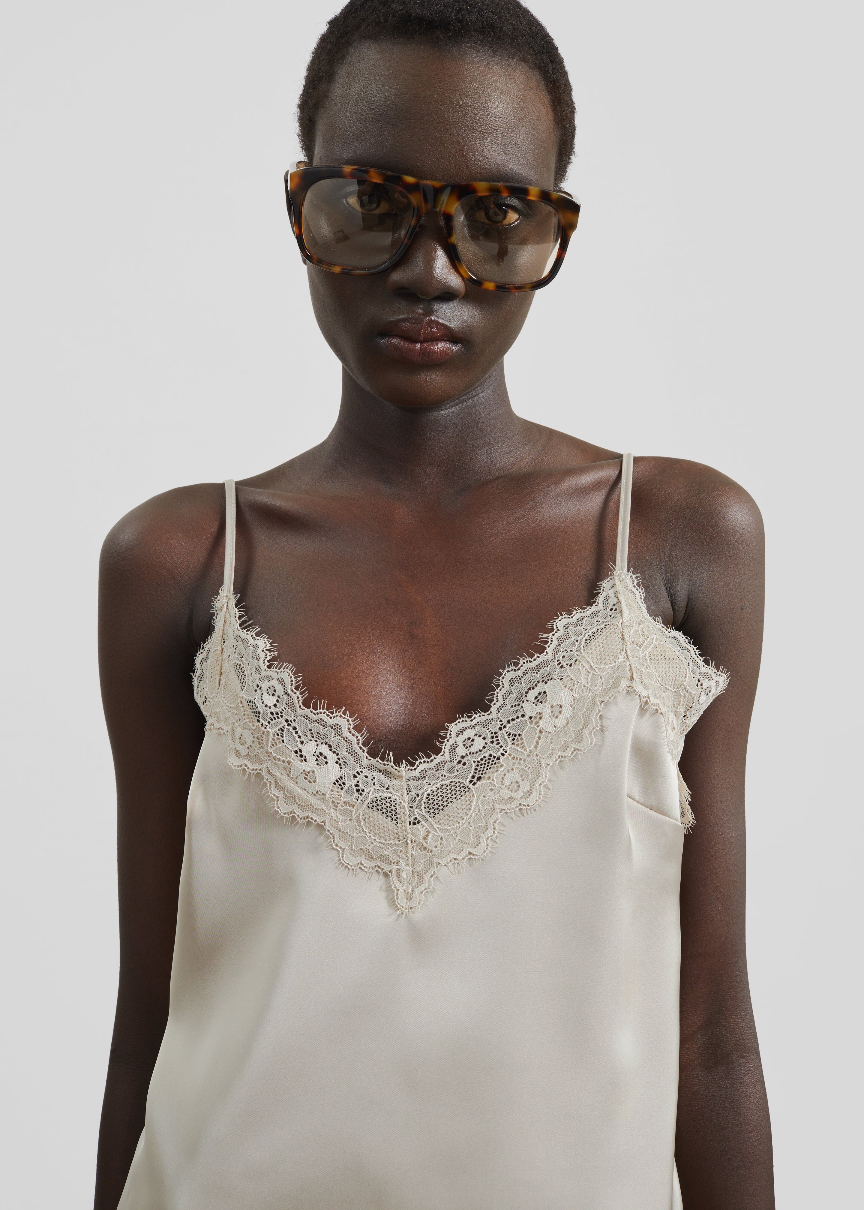 Varnell Satin Lace Top - Beige - 1