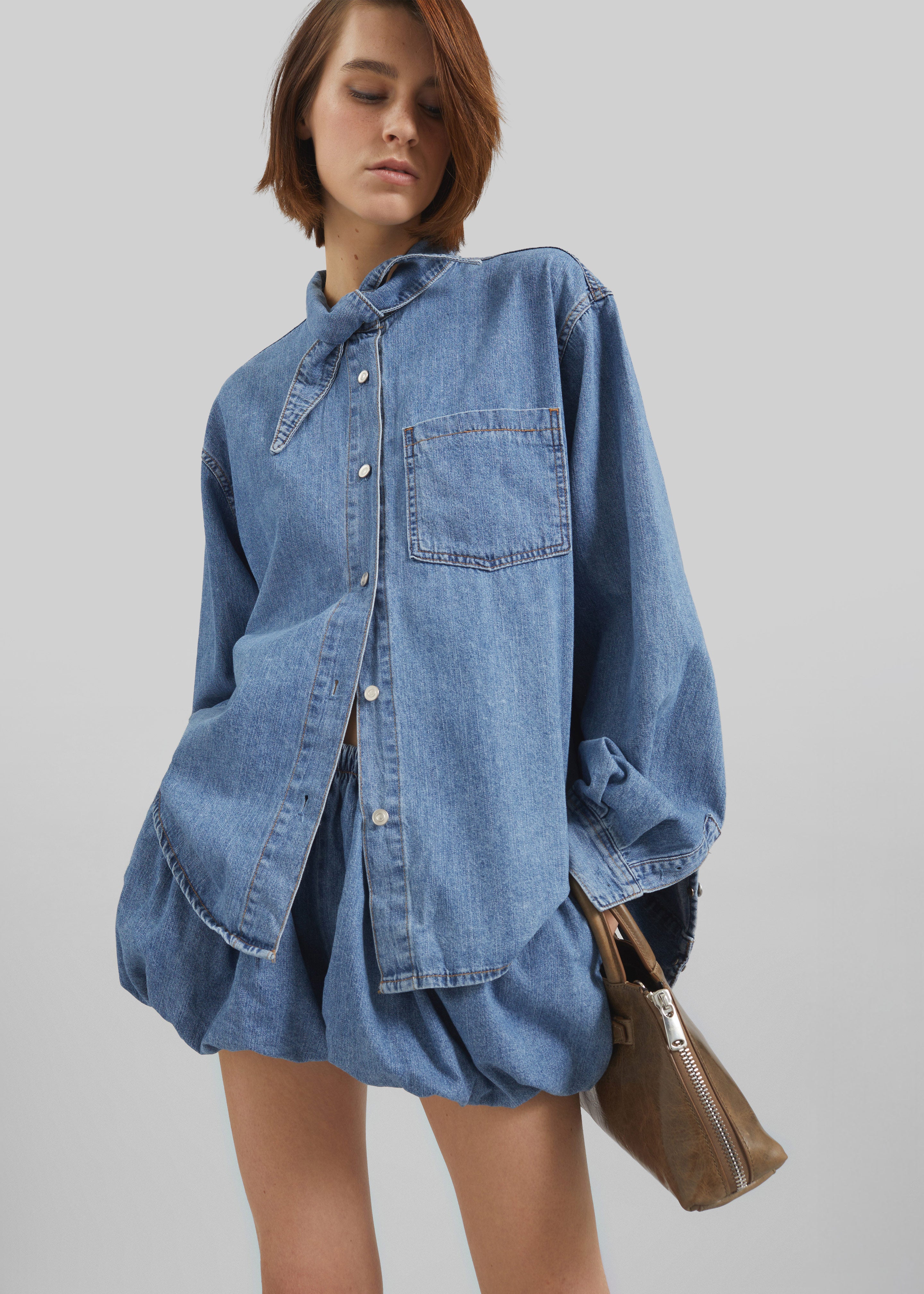 Varzy Denim Bubble-Hem Shorts - Medium Wash - 5