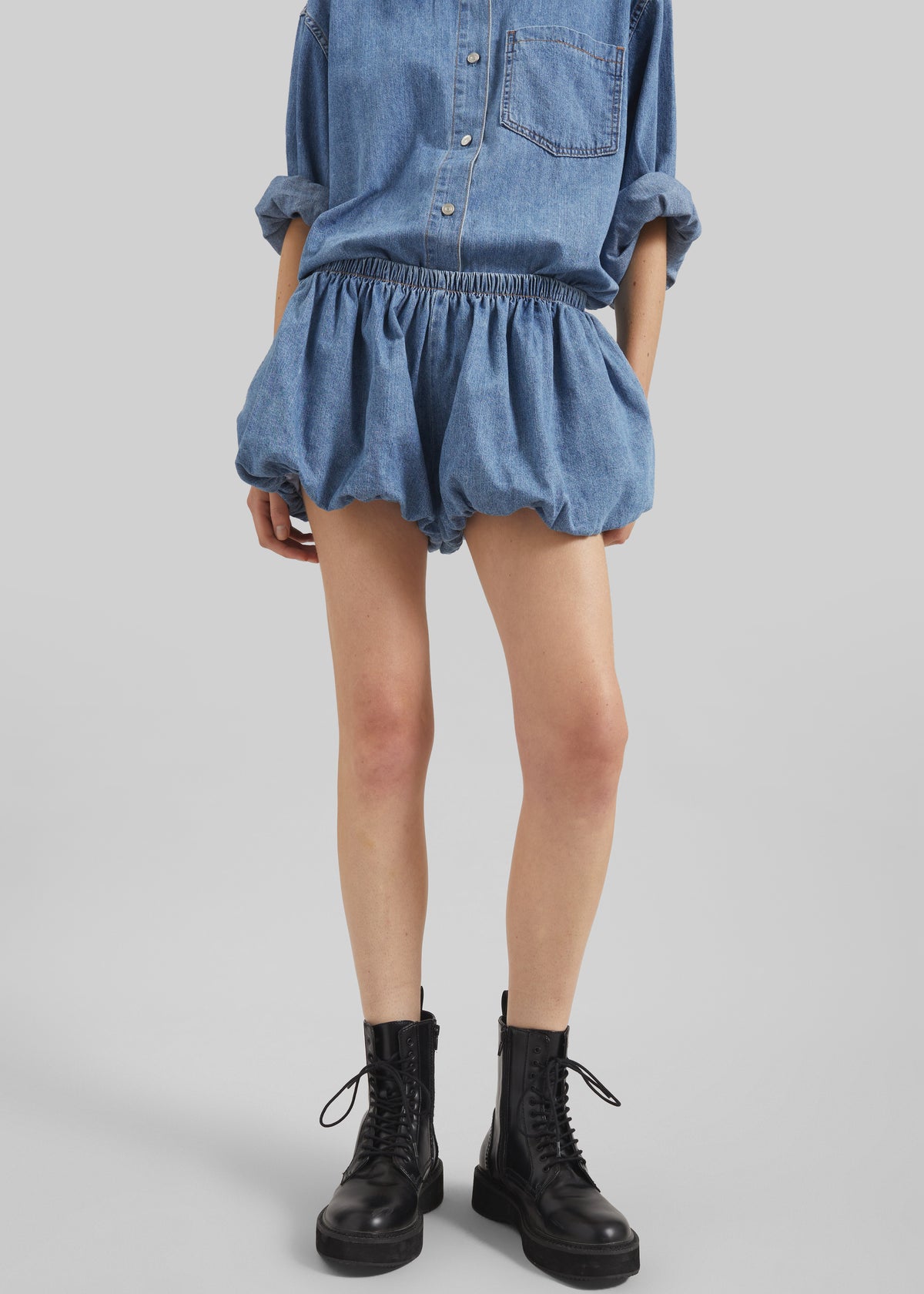 Varzy Denim Bubble-Hem Shorts - Medium Wash - 2