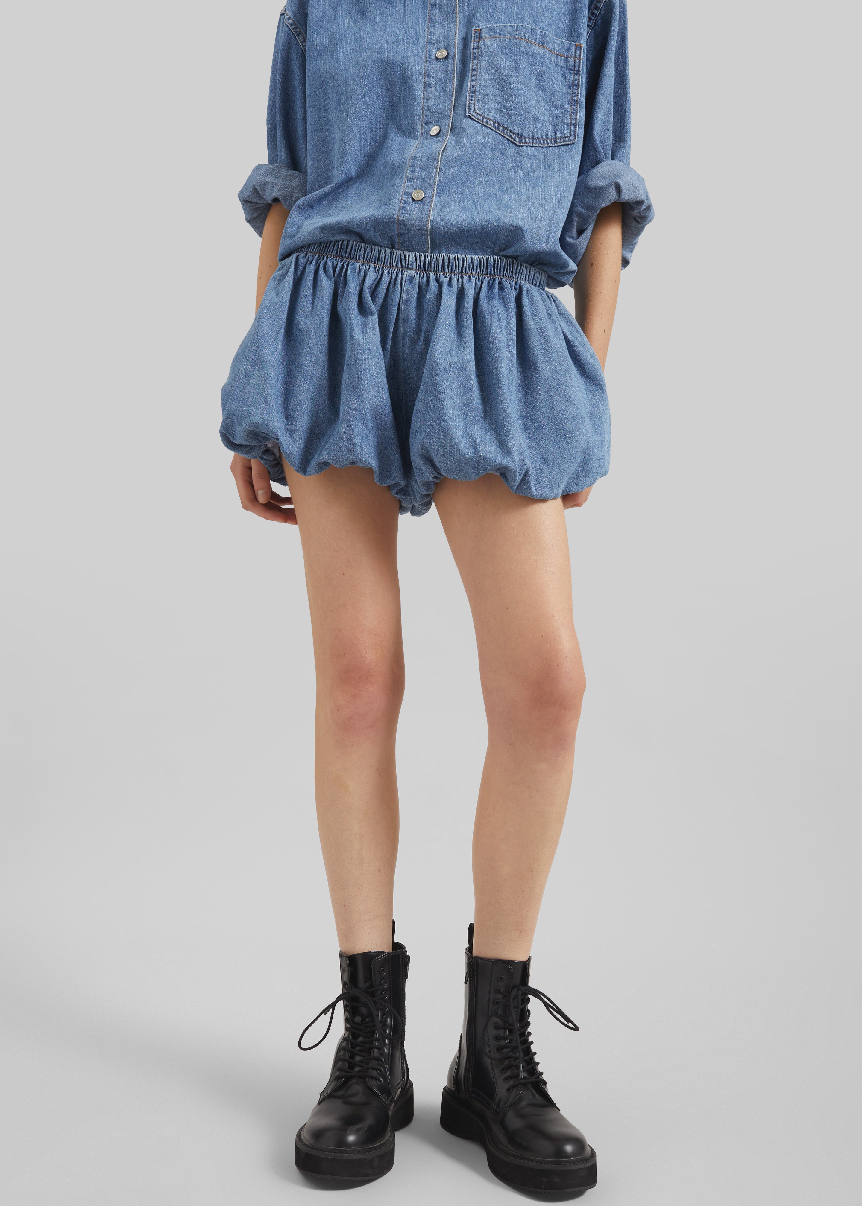Varzy Denim Bubble-Hem Shorts - Medium Wash - 2