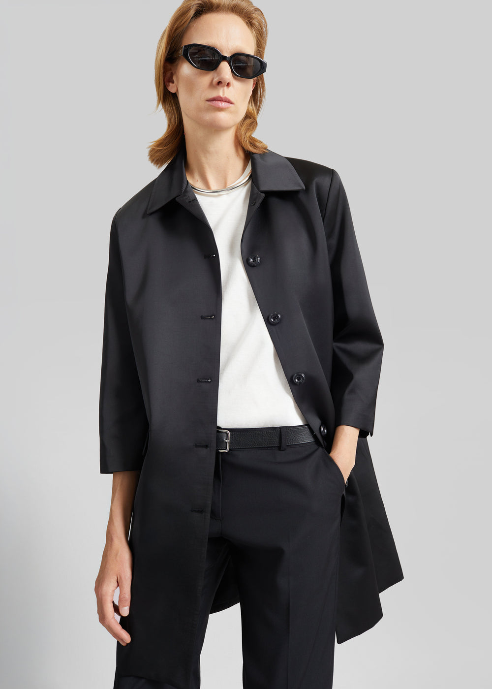 Vavin Satin Long Jacket - Black